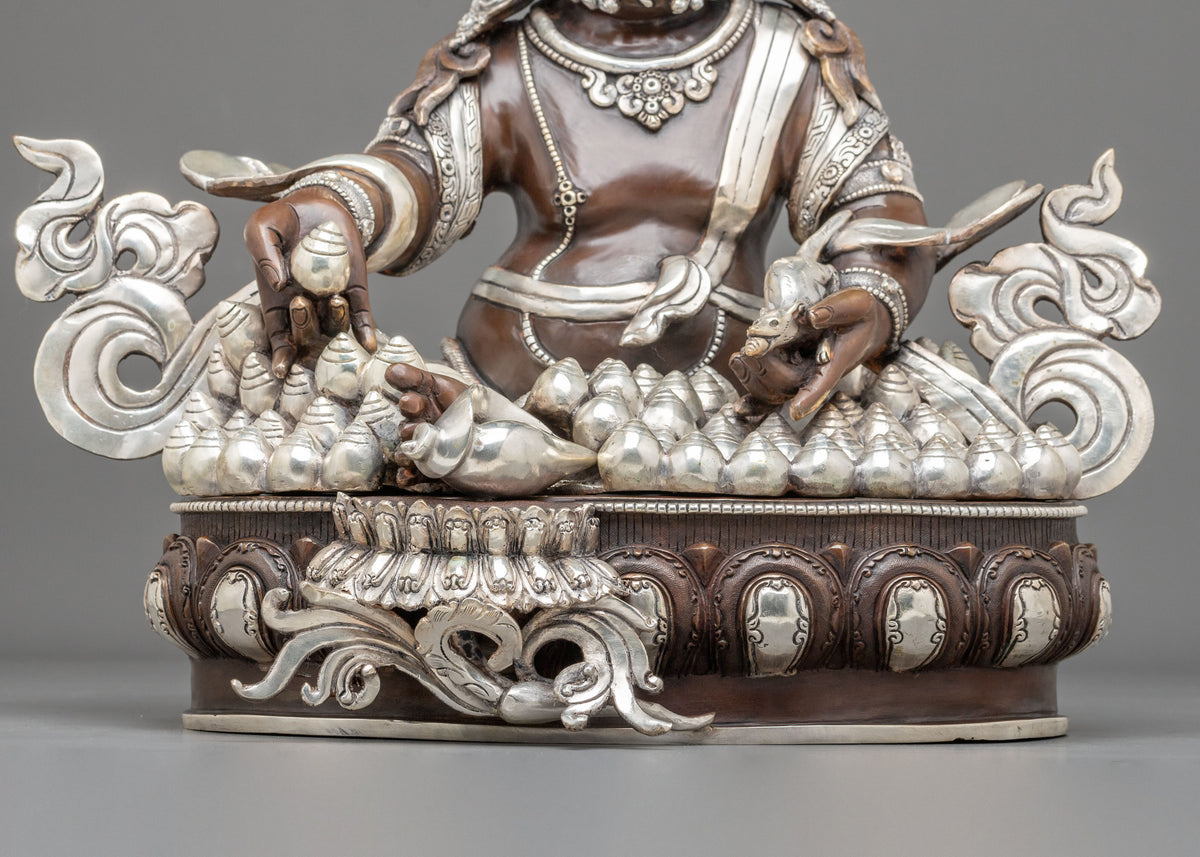 Dzambhala Oxidized Copper Statue with Silver Plating | Home Decor
