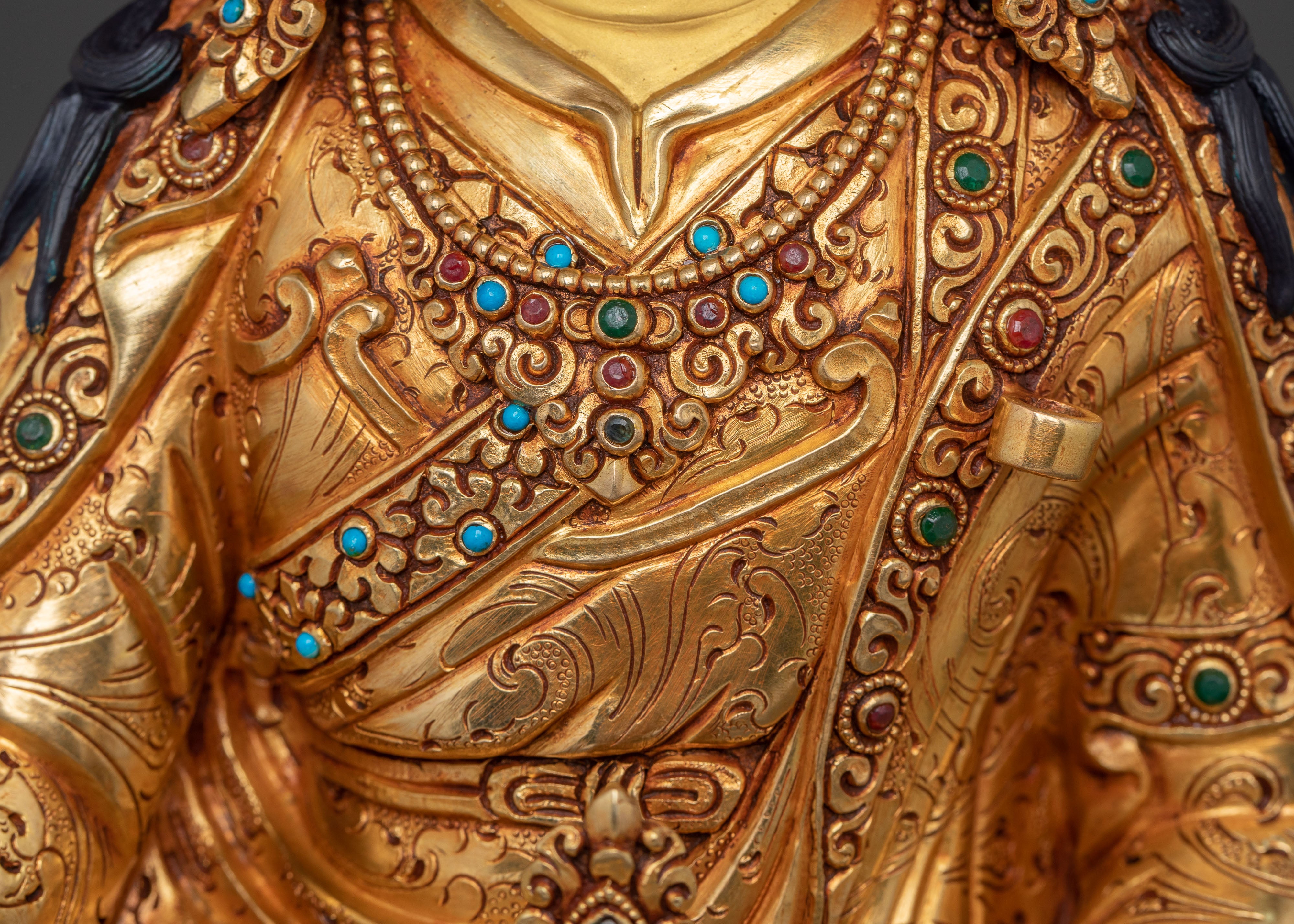Divine Guru Rinpoche Padmasambhava Statue – 24K Gold Gilded