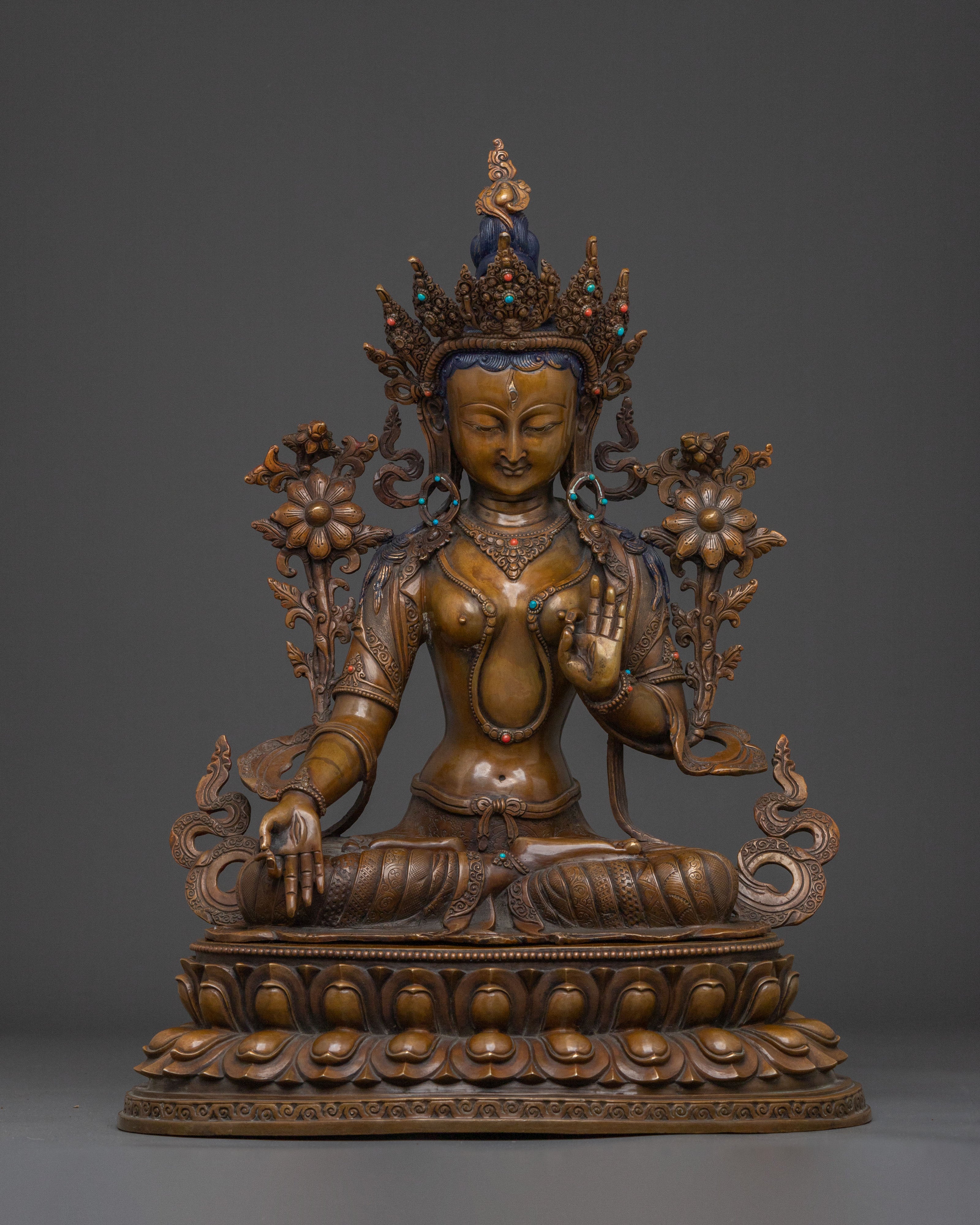 Guardian White Tara Spiritual Statue | Oxidized Copper Art