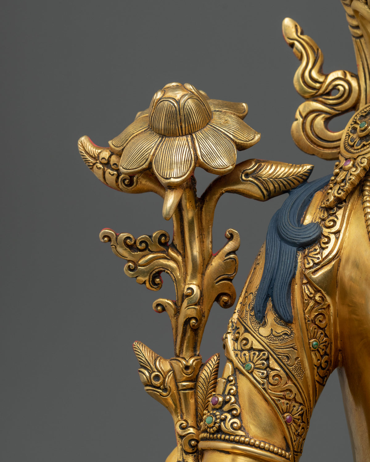 Tibetan Protector Figurine Green Tara in 24K Gold Gilded Copper