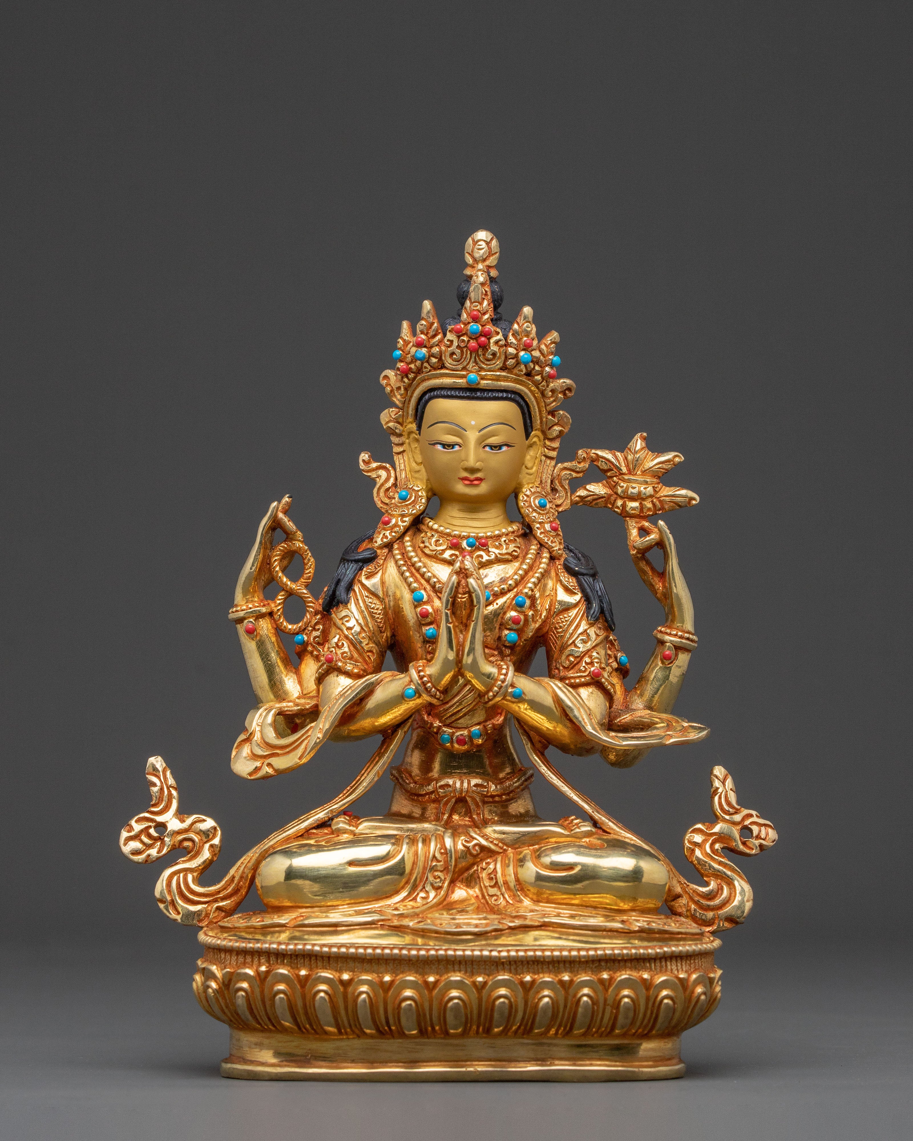 Chenrezig Gold Gilded Sacred Statue – Himalayan Artistry