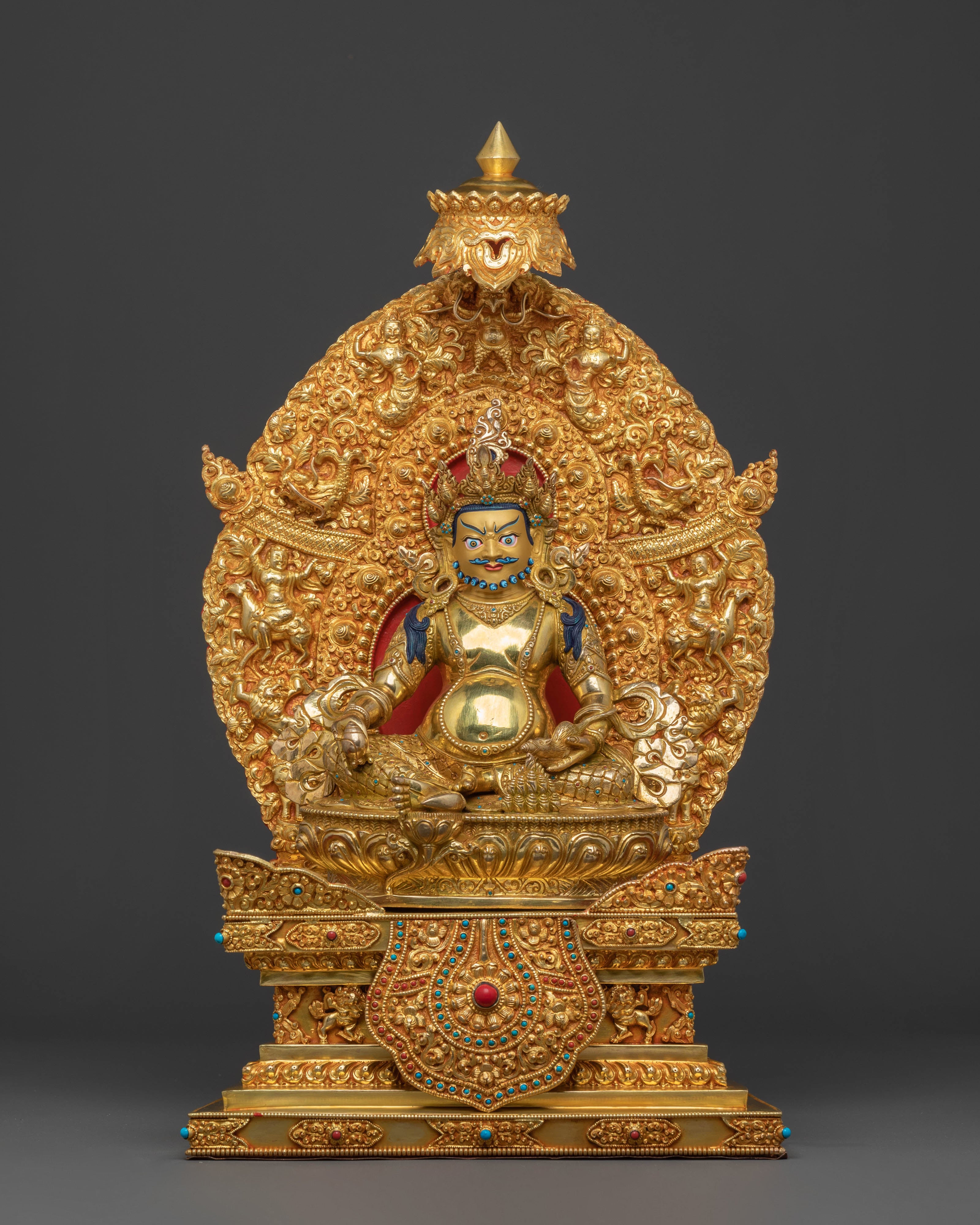 Majestic 24K Gold Gilded Sculpture of Dzambhala on Throne