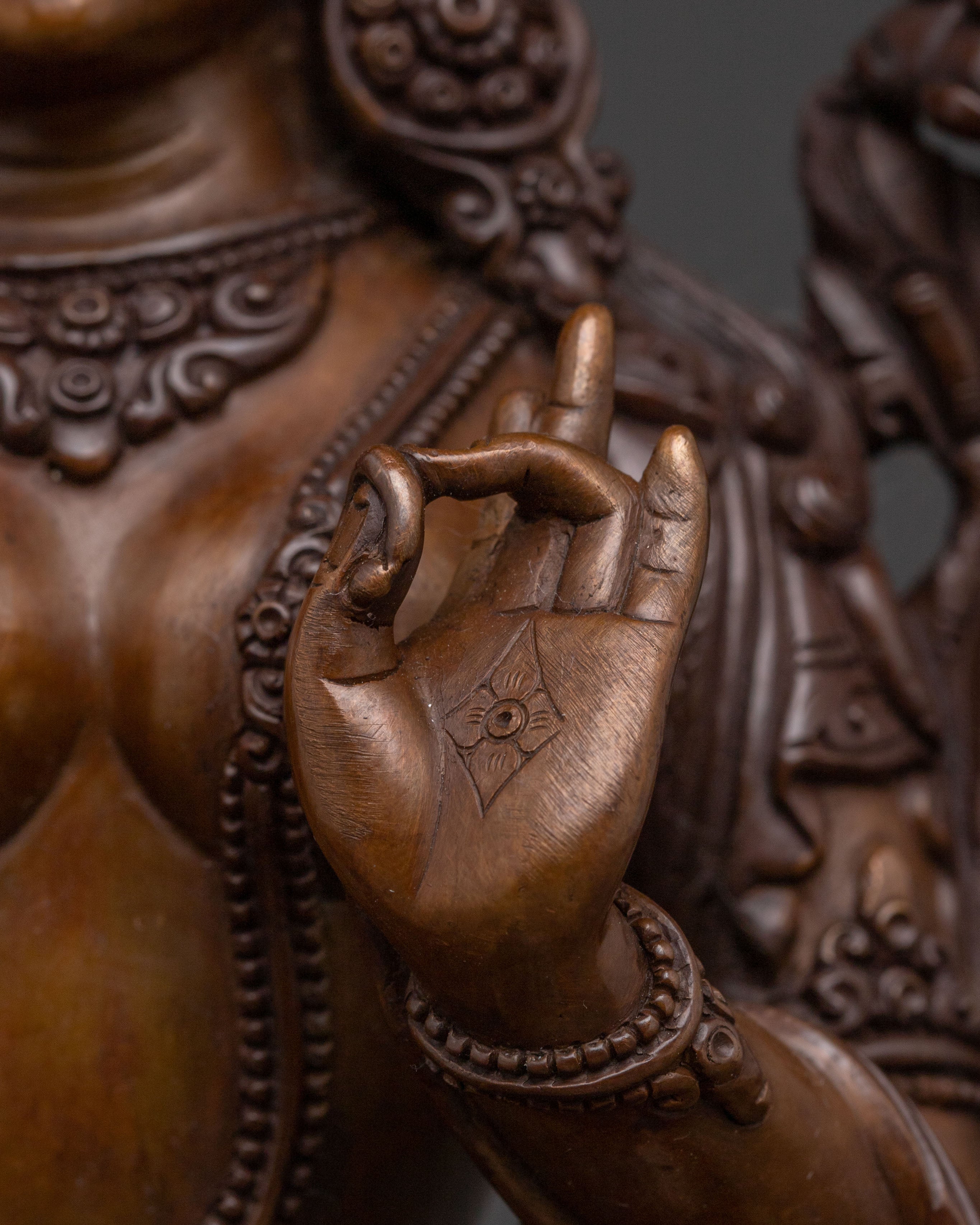 Green Tara Sacred Altar Statue: Oxidized Copper Serenity