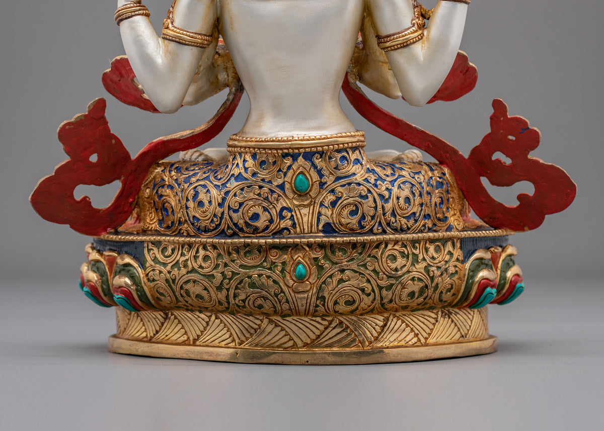Four Armed Chenrezig Fire Gold Gilded Sculpture | Home Decor
