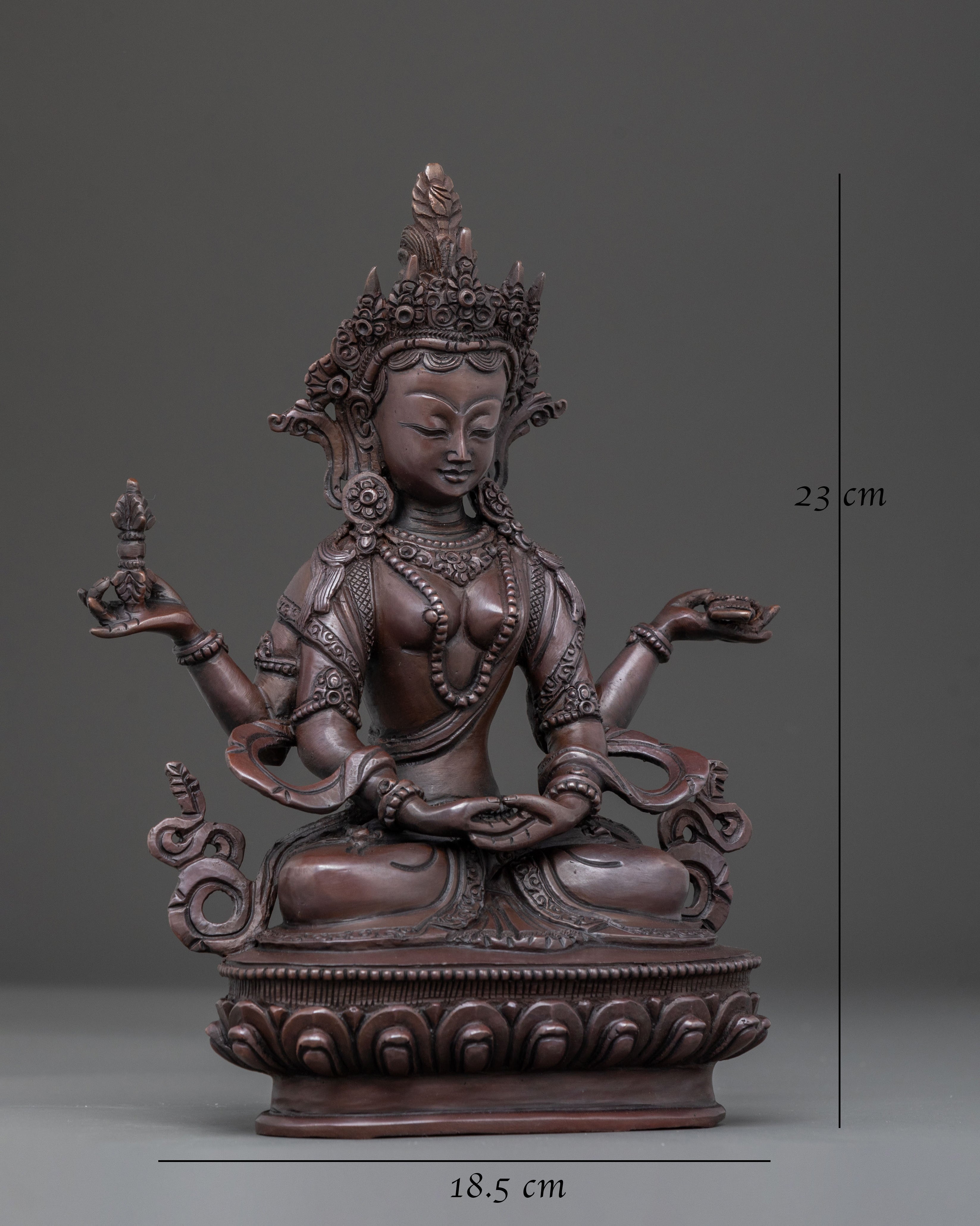 Prajnaparamita Sacred Statue in Oxidized Copper