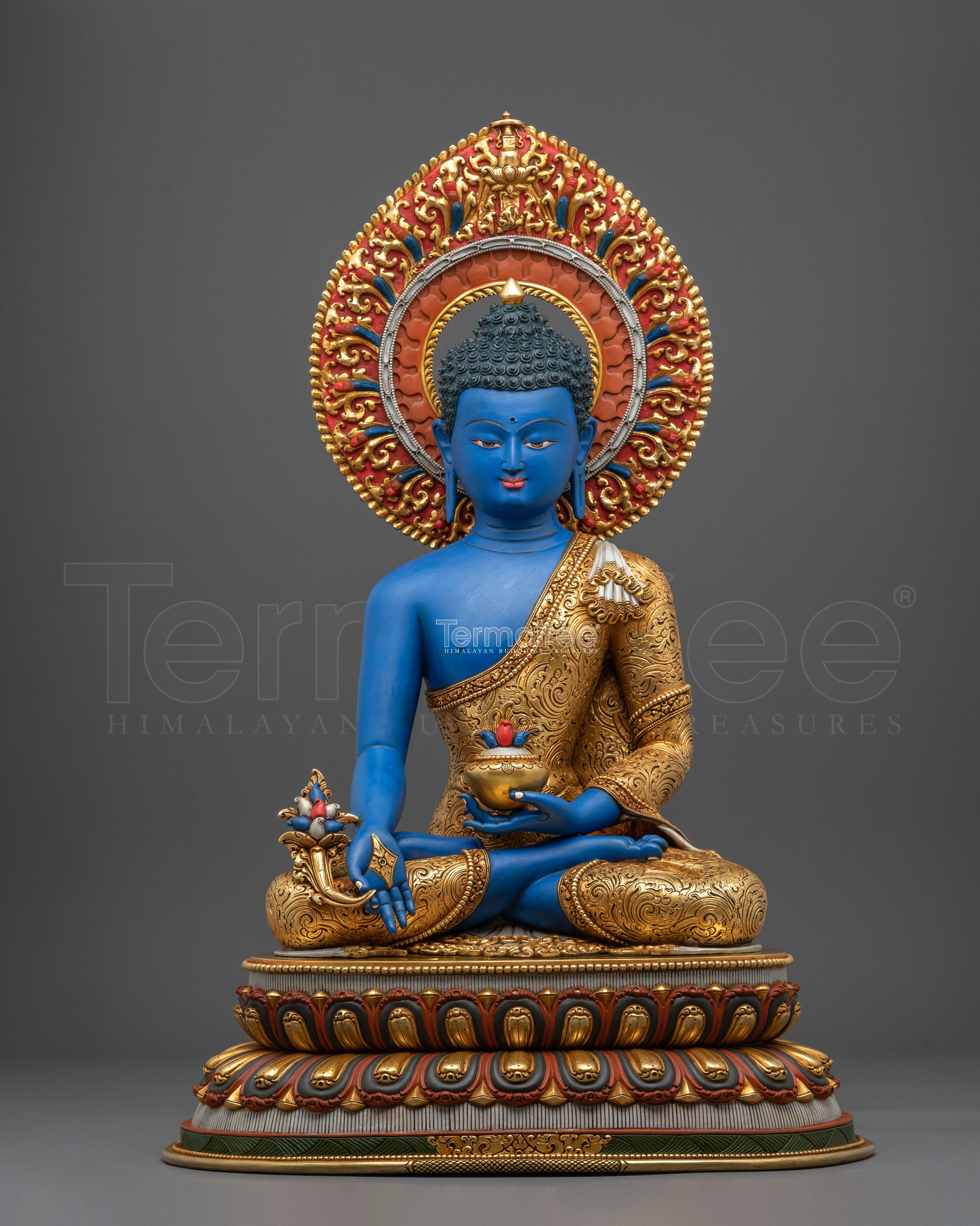 Medicine Buddha Healing Lineage Statue | 24K Gold Gilded