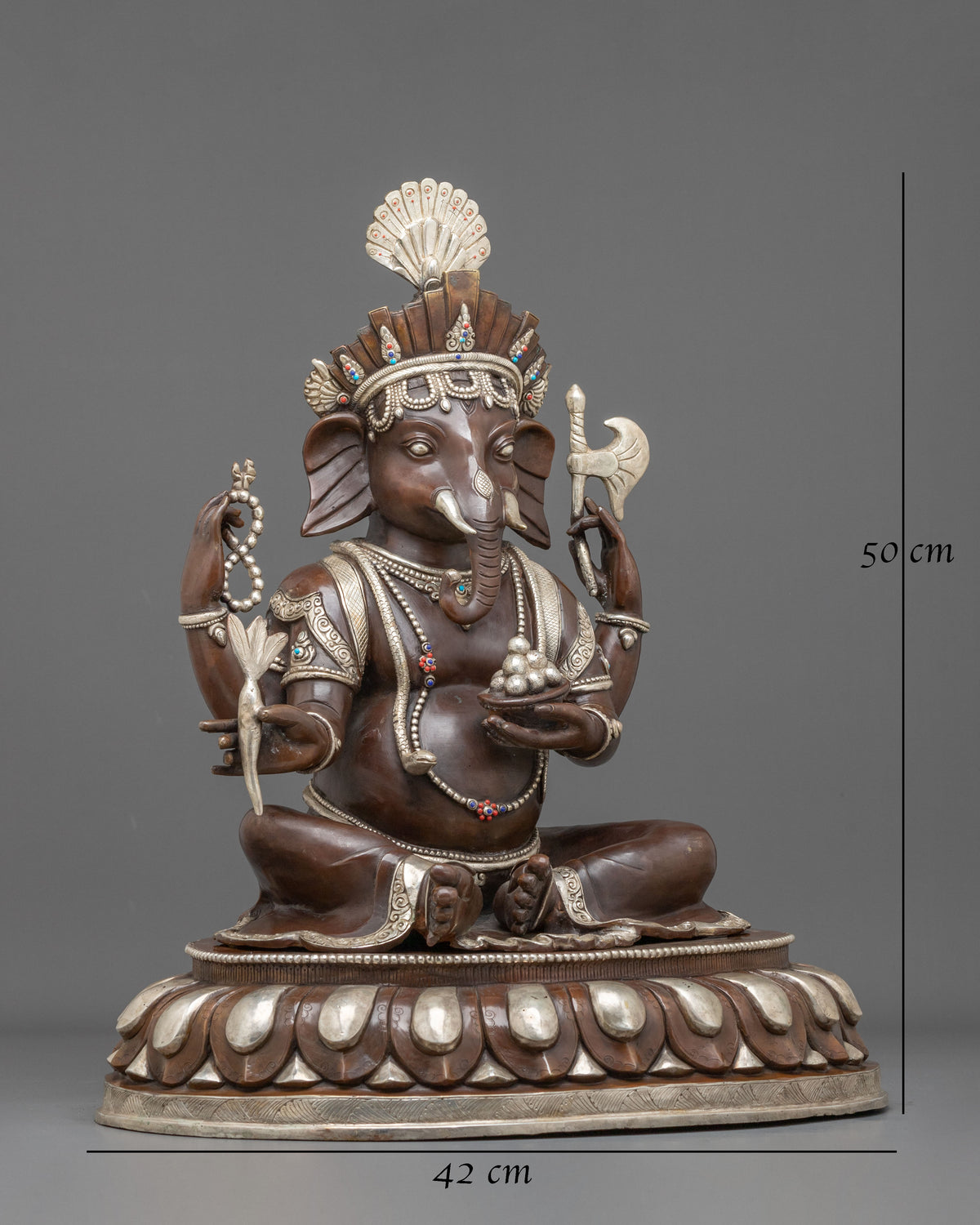 Oxidized Copper Ganesh Statue | Silver-Plated Hindu Deity Sculpture