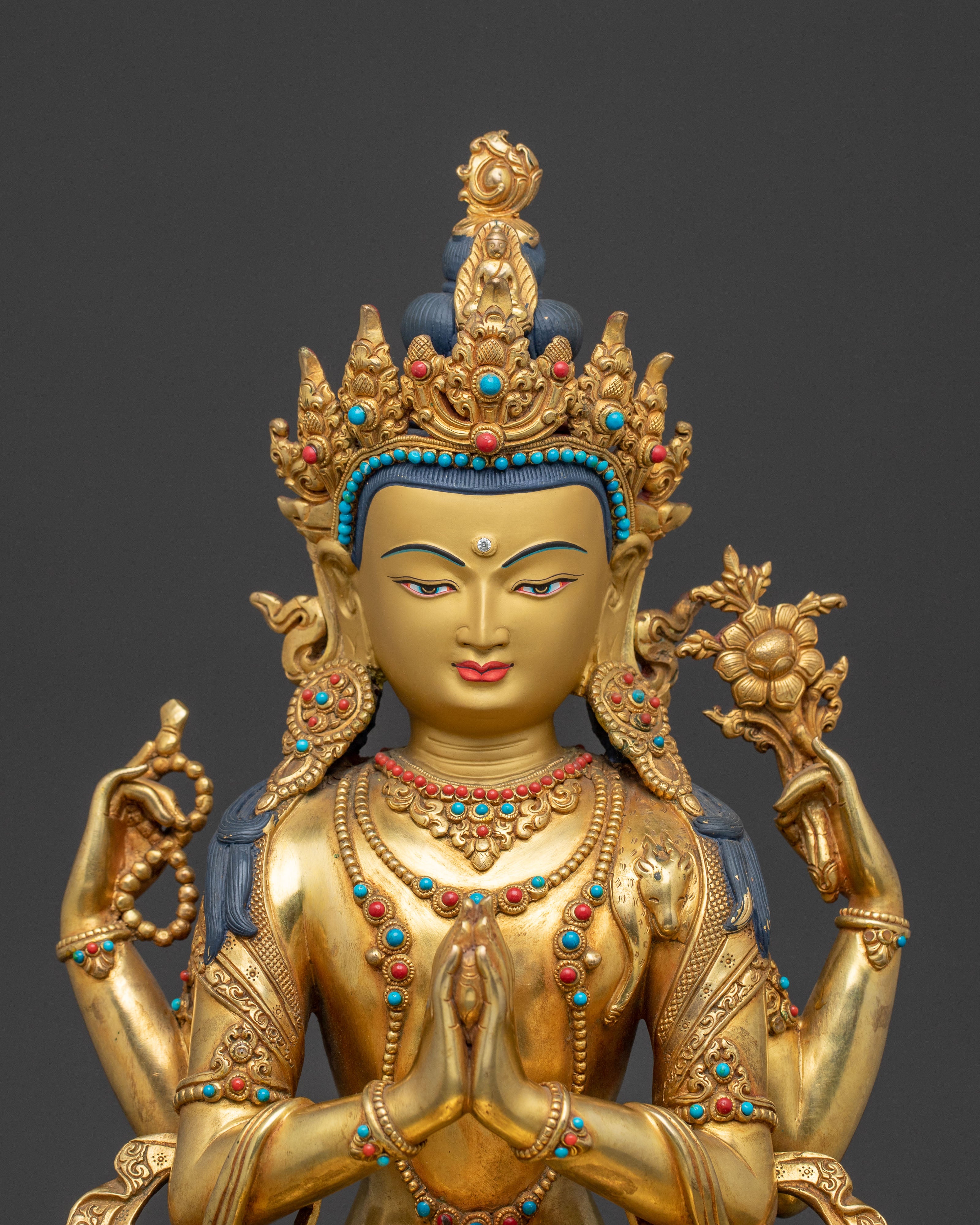 Compassionate Chenrezig Buddha Statue | Gold-Gilded Serenity