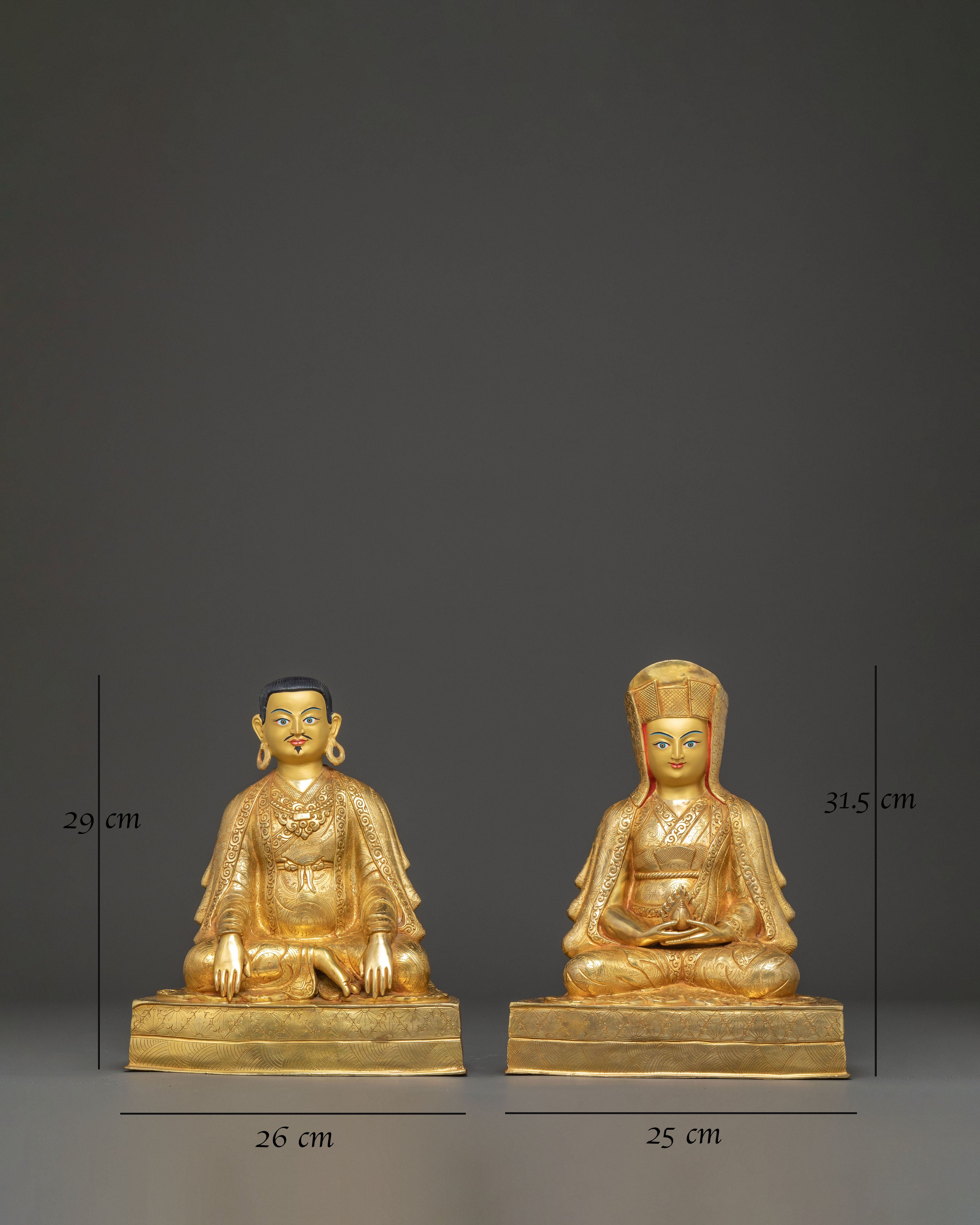 Marpha and Gompopa Statue Set | Revered Kagyu Masters