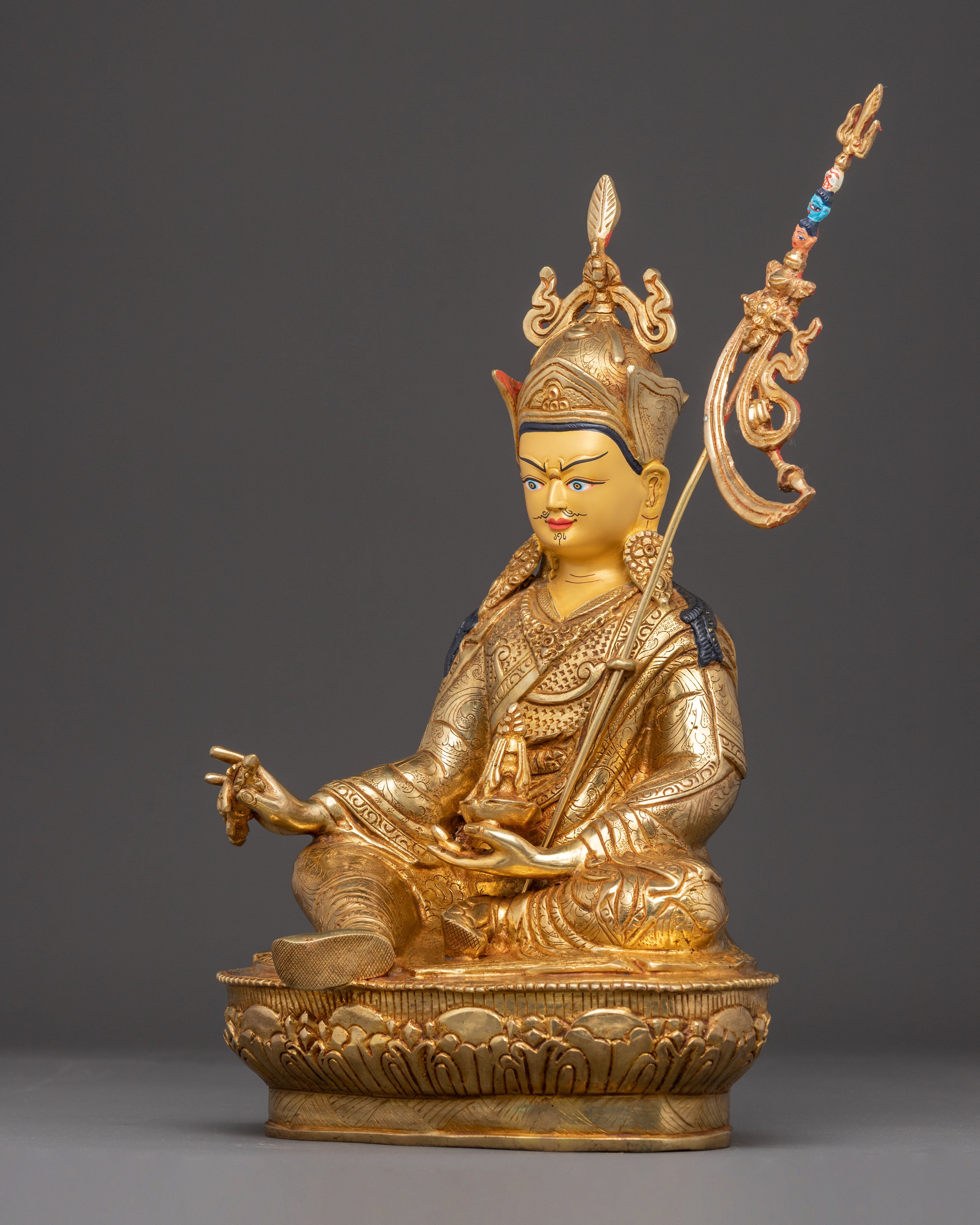 Handcrafted Golden Sculpture of Guru Rinpoche | Lotus-Born Master