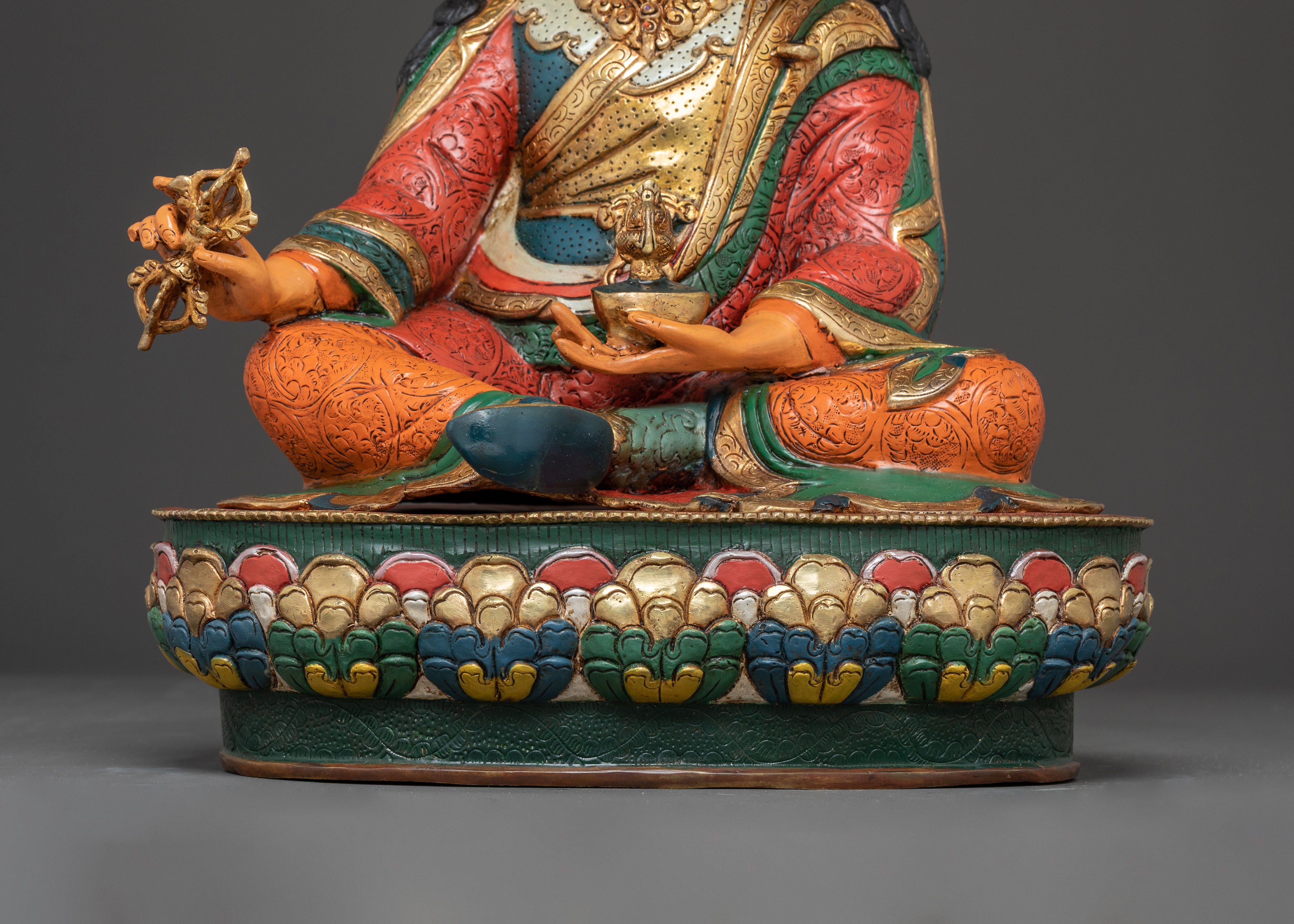 Vibrant Guru Rinpoche Statue | Guru Rinpoche Copper Sculpture