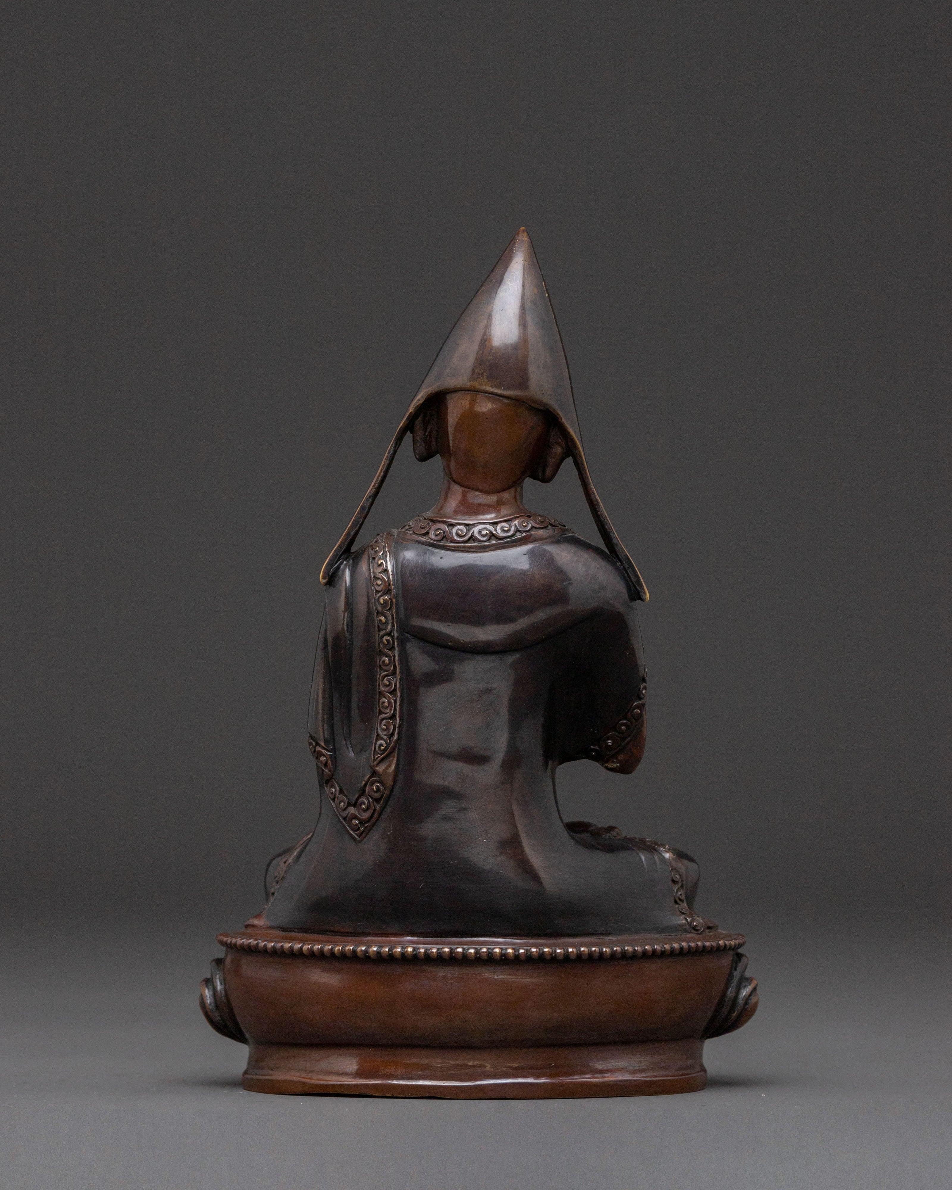 Tsongkhapa with Disciples Oxidized Copper Statue