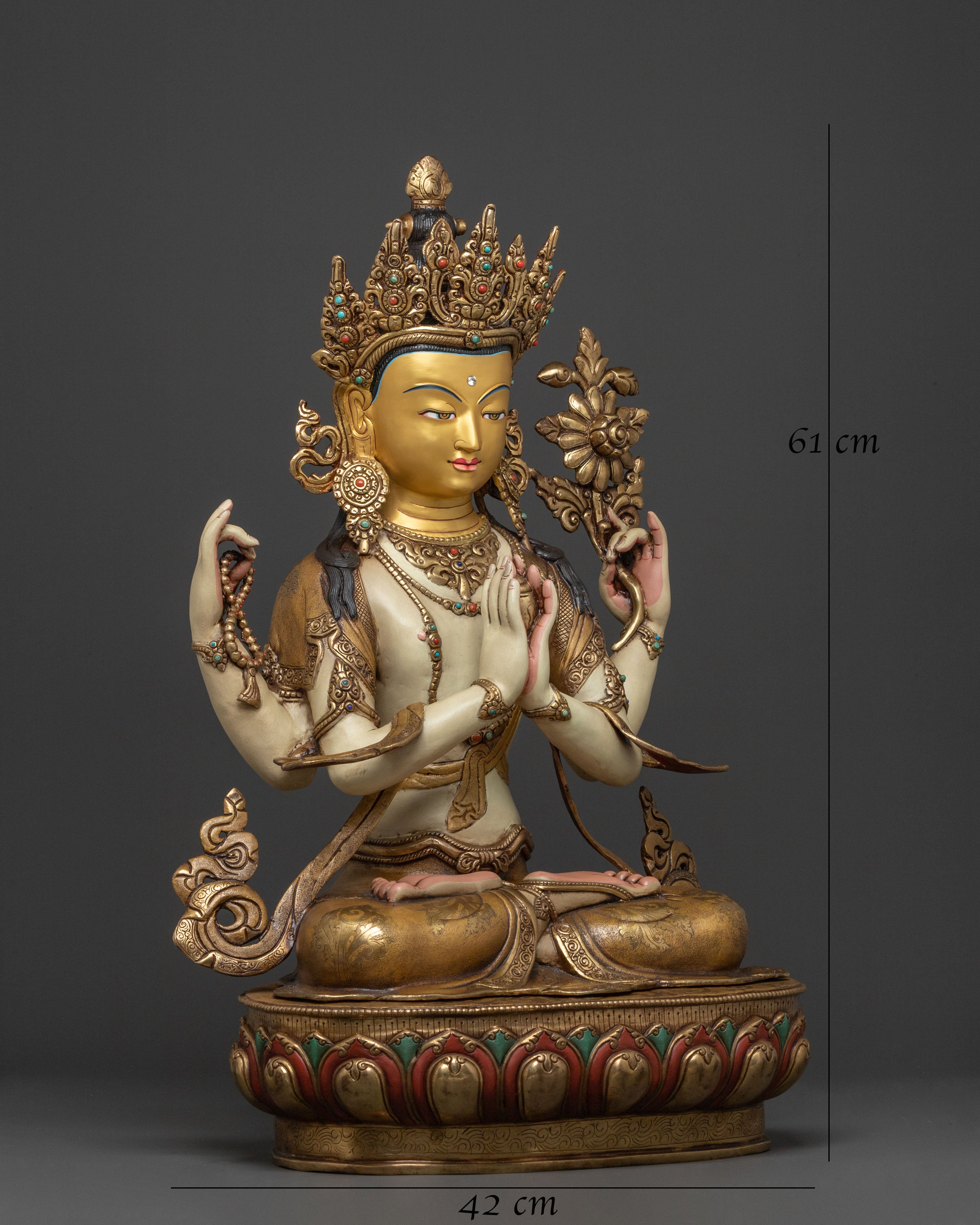 Elegant 24K Gilded Chenrezig Home Decor Statue