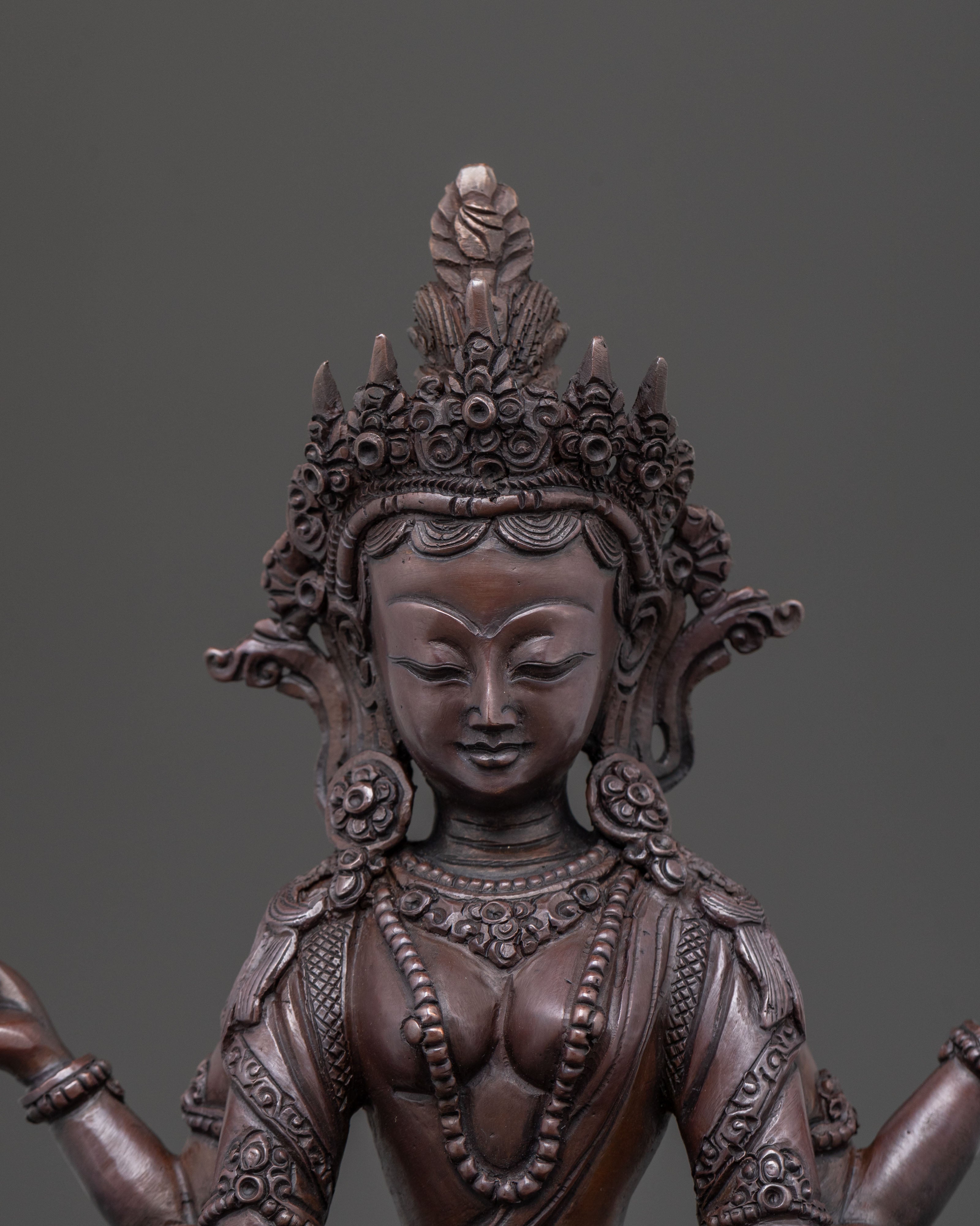 Prajnaparamita Sacred Statue in Oxidized Copper