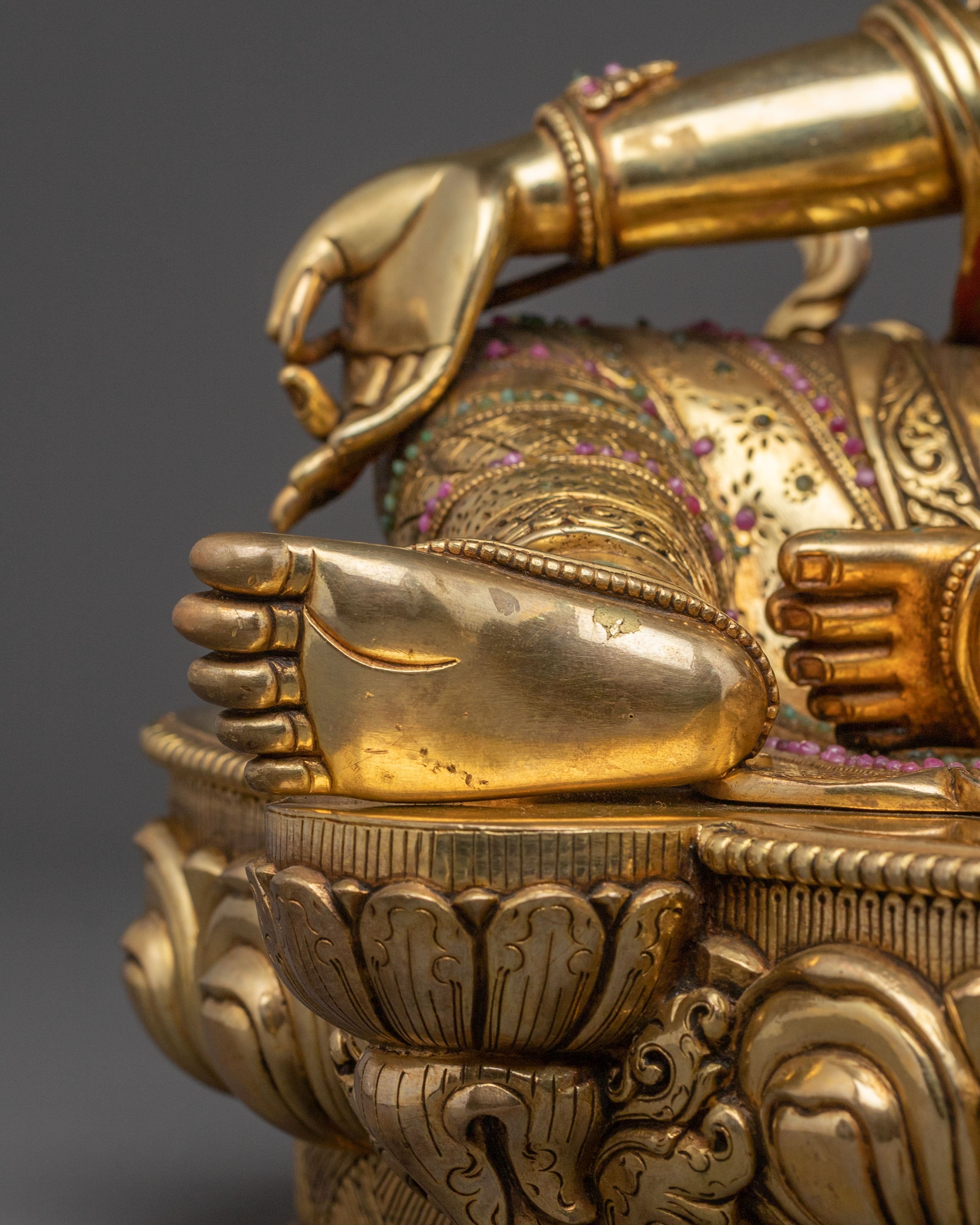 Sacred Statue of Green Tara: Exquisite 24K Gold Gilded