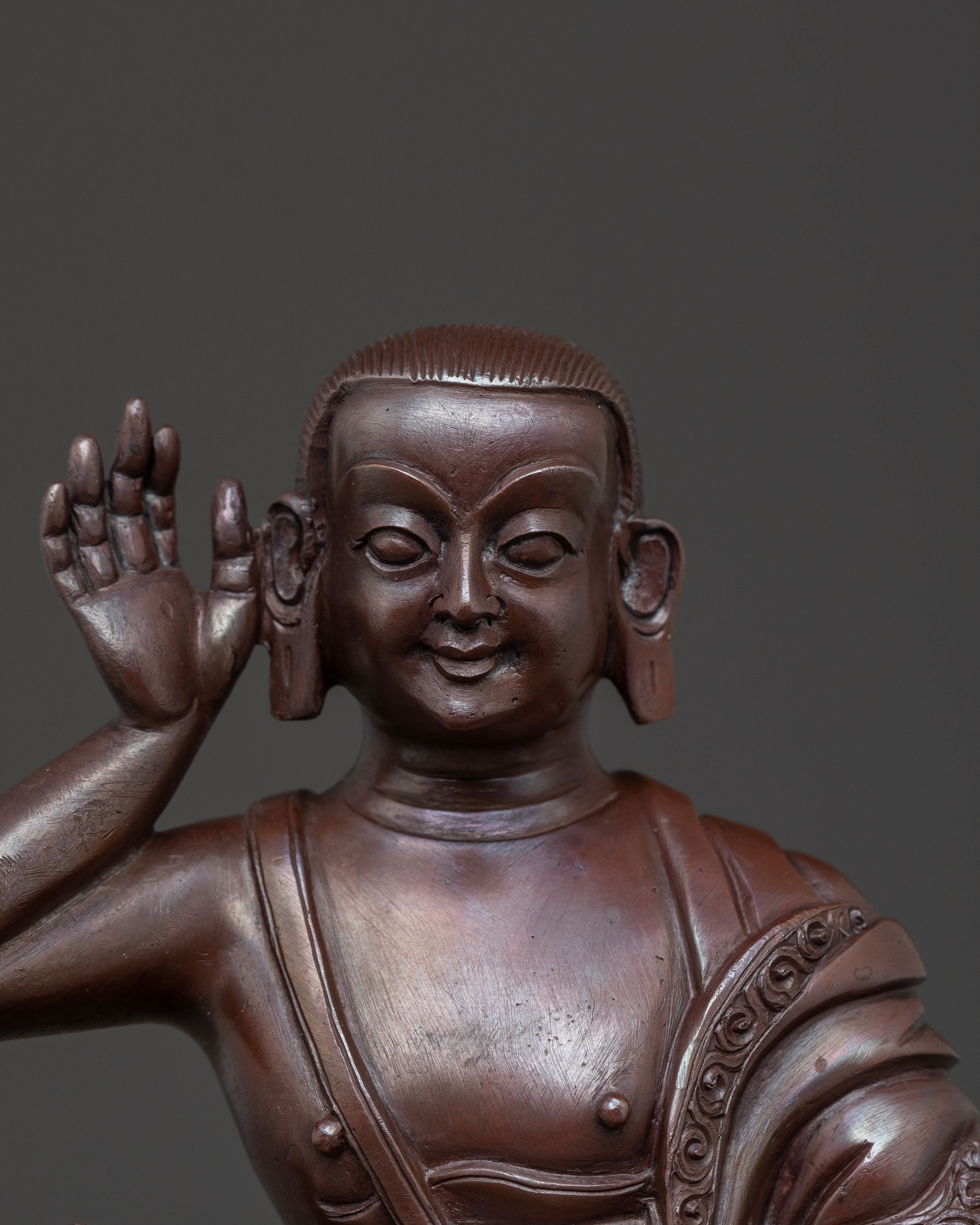 Milarepa Oxidized Copper Sculpture: Serene Sage