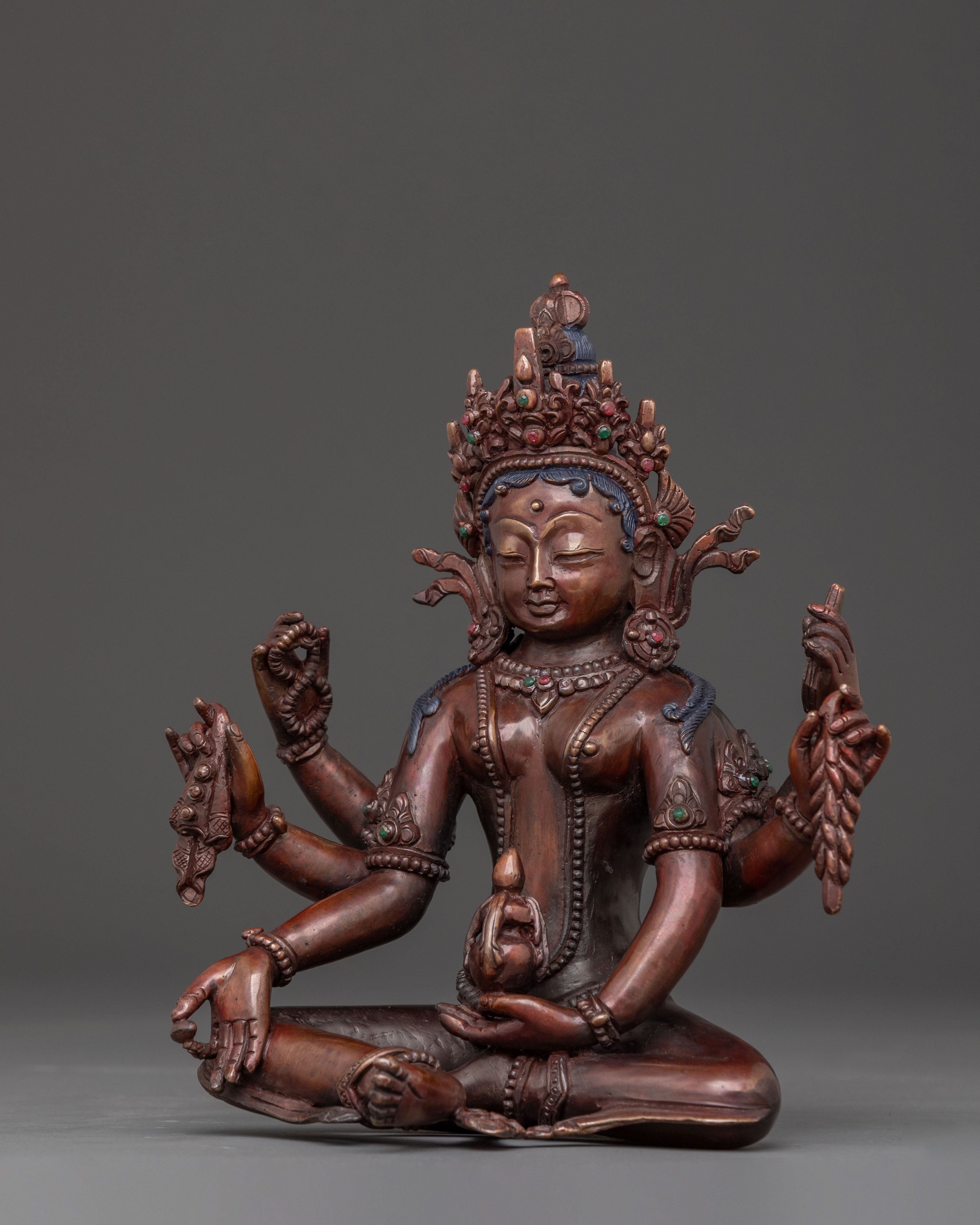 Handcrafted Vasudhara Deity Statue - Oxidized Copper Sculpture