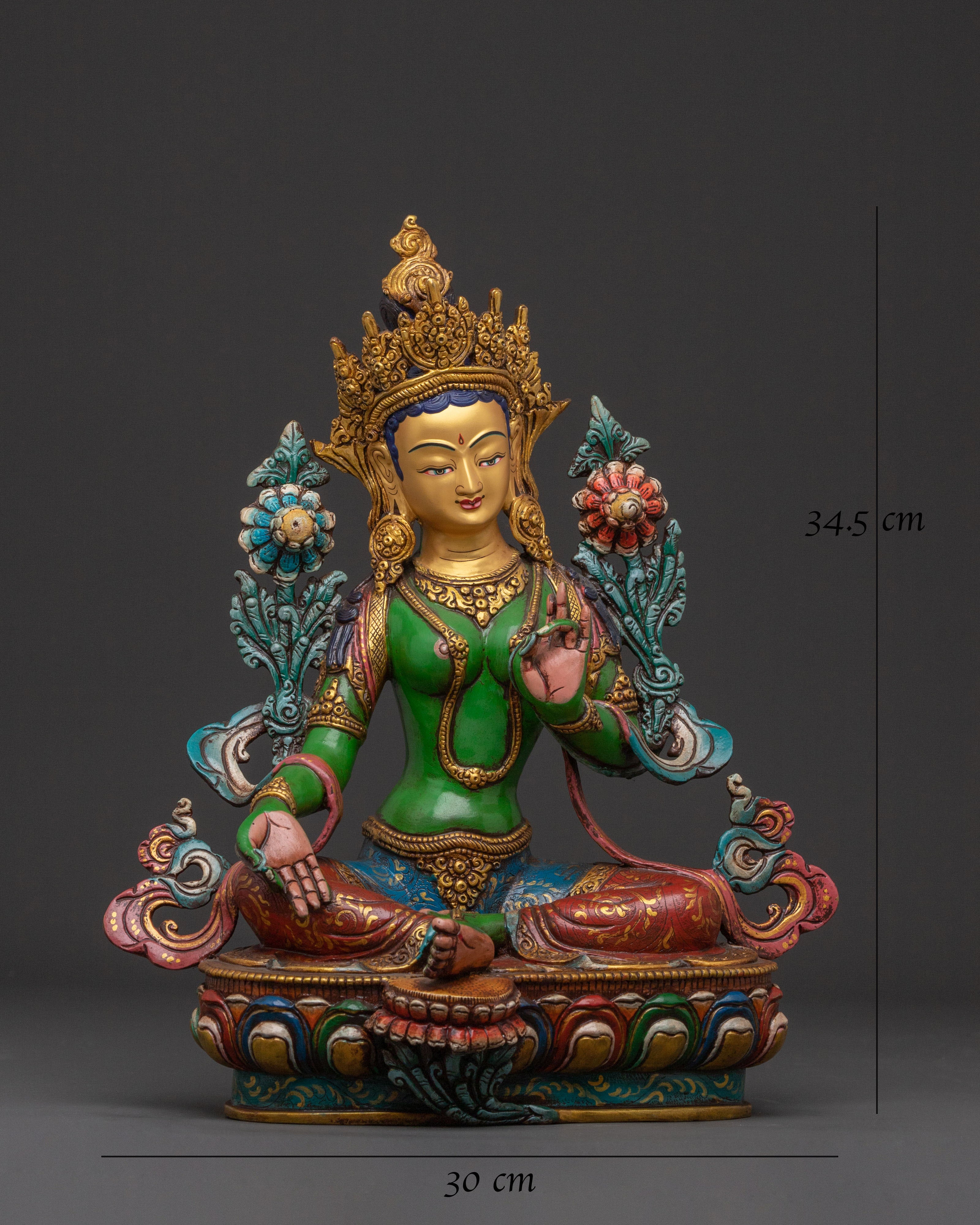 Handcrafted Green Tara Compassion Statue for Altar
