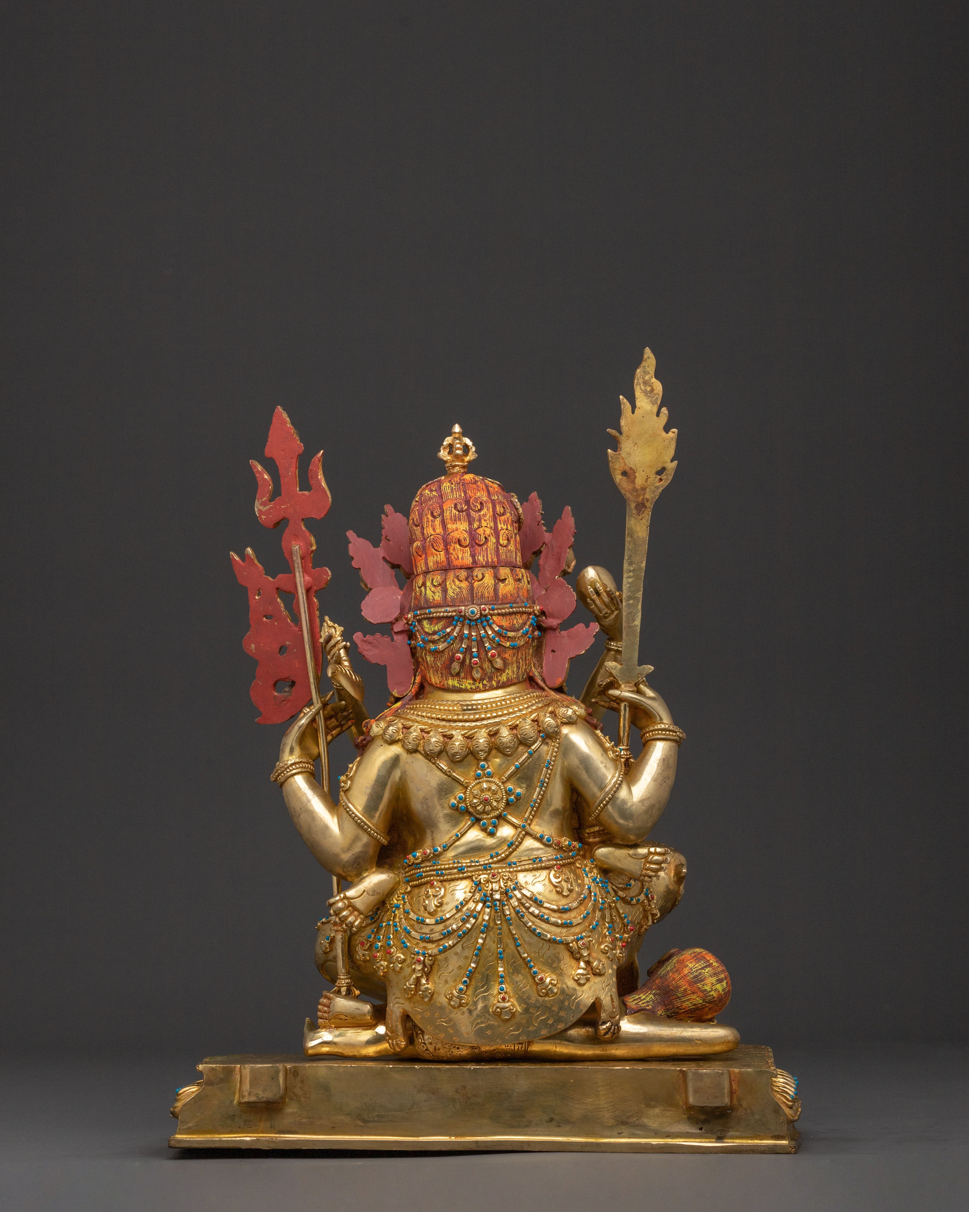 Chaturbhuja Mahakala Statue with Consort | Sacred Figurine