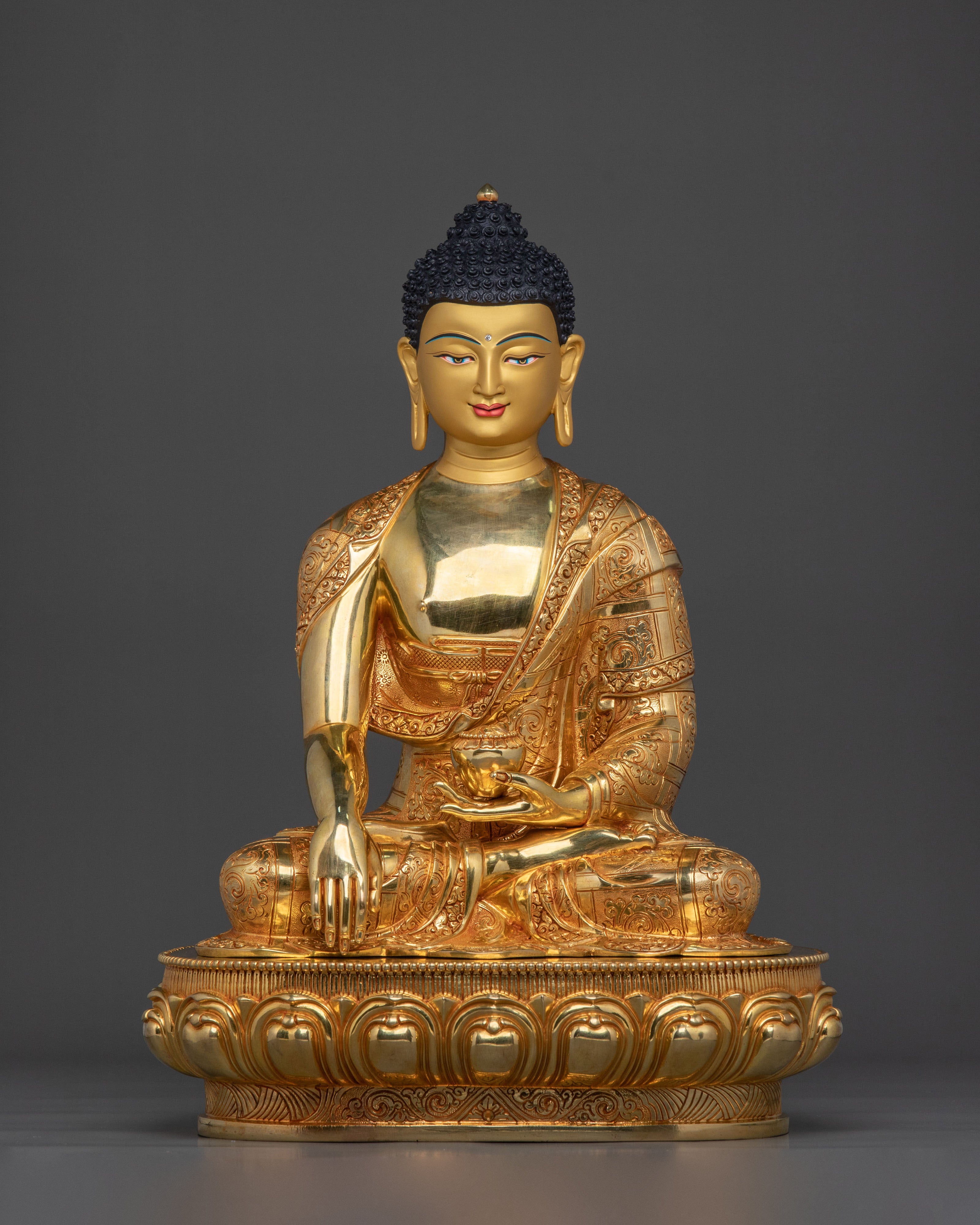 Tibetan Shakyamuni Buddha Fire Gold Gilded Statue