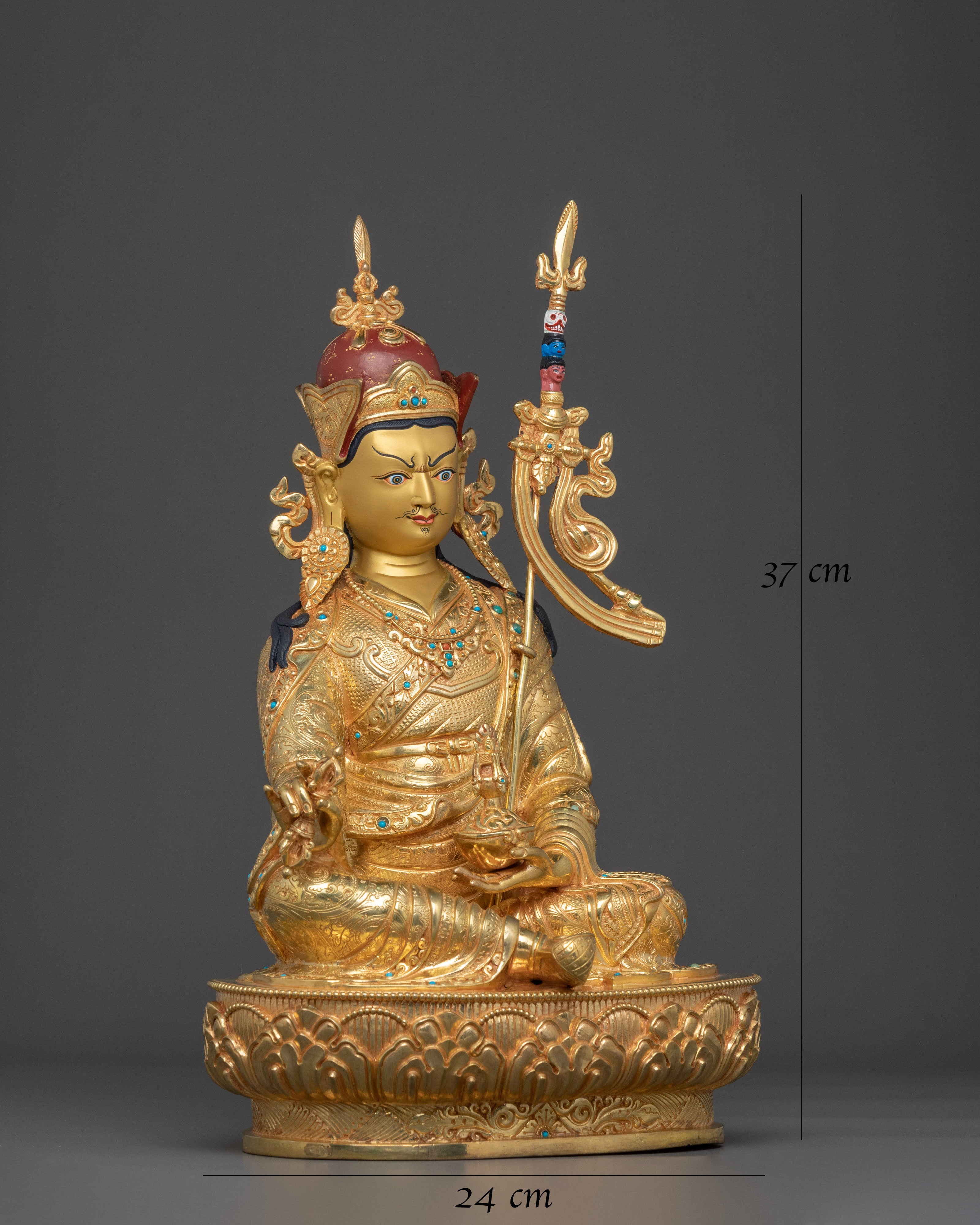 Tibetan Guru Rinpoche Statue | 24K Gold Gilded Figurine