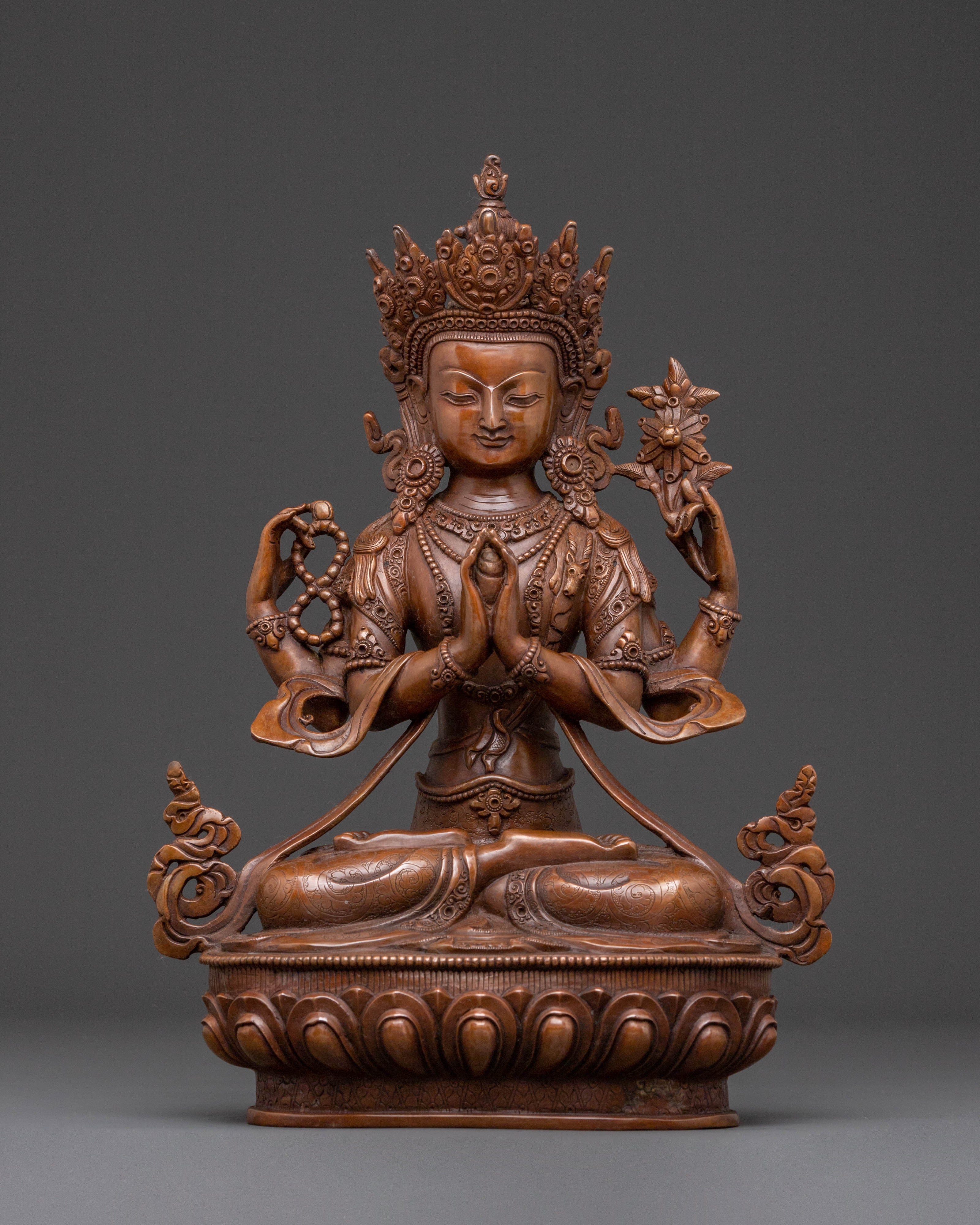 Bodhisattva Chenrezig Statue for Protection – Oxidized Copper Artistry