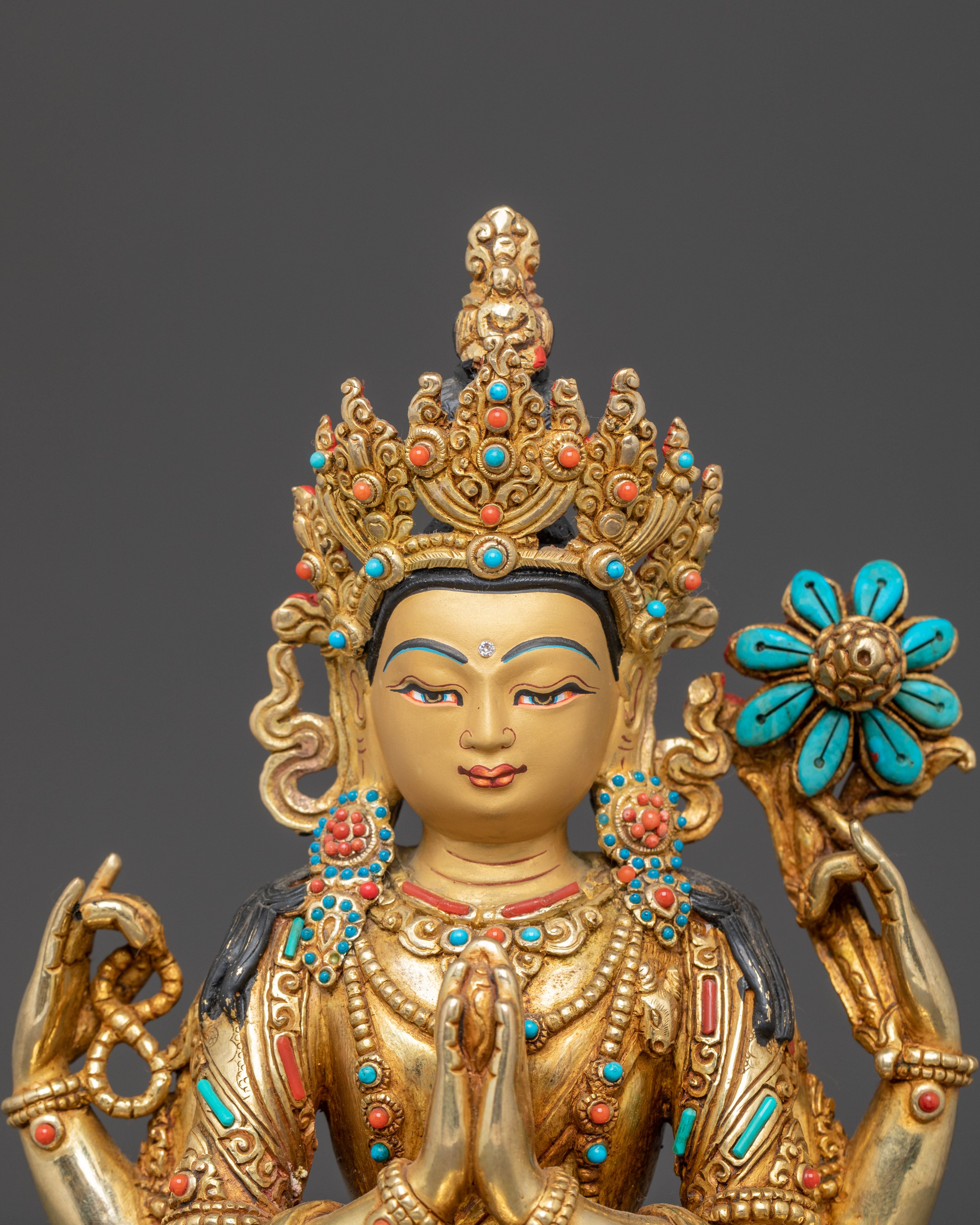 Handcrafted 24K Gold Gilded Chenrezig Statue | Sacred Nepalese Art