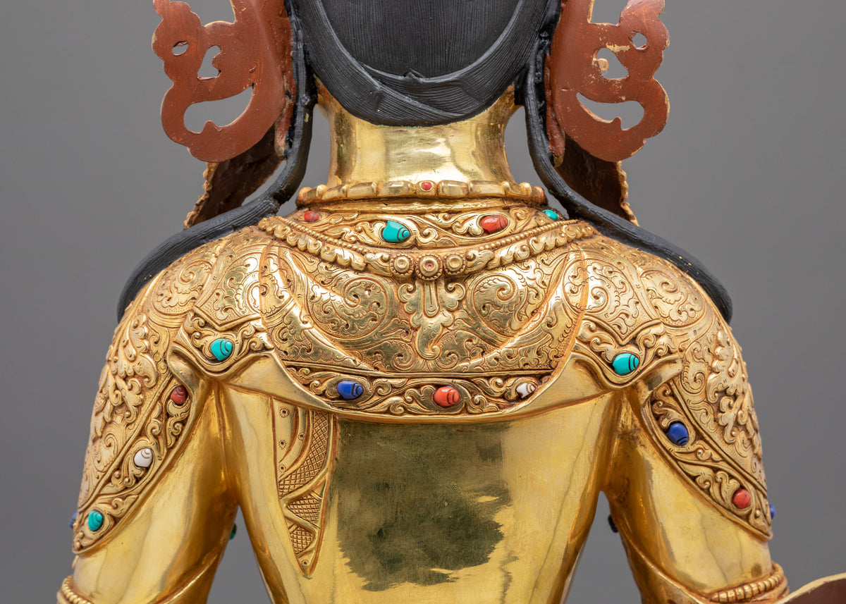 Amitayus Sculpture | Gemstones Adorned Copper Figurine