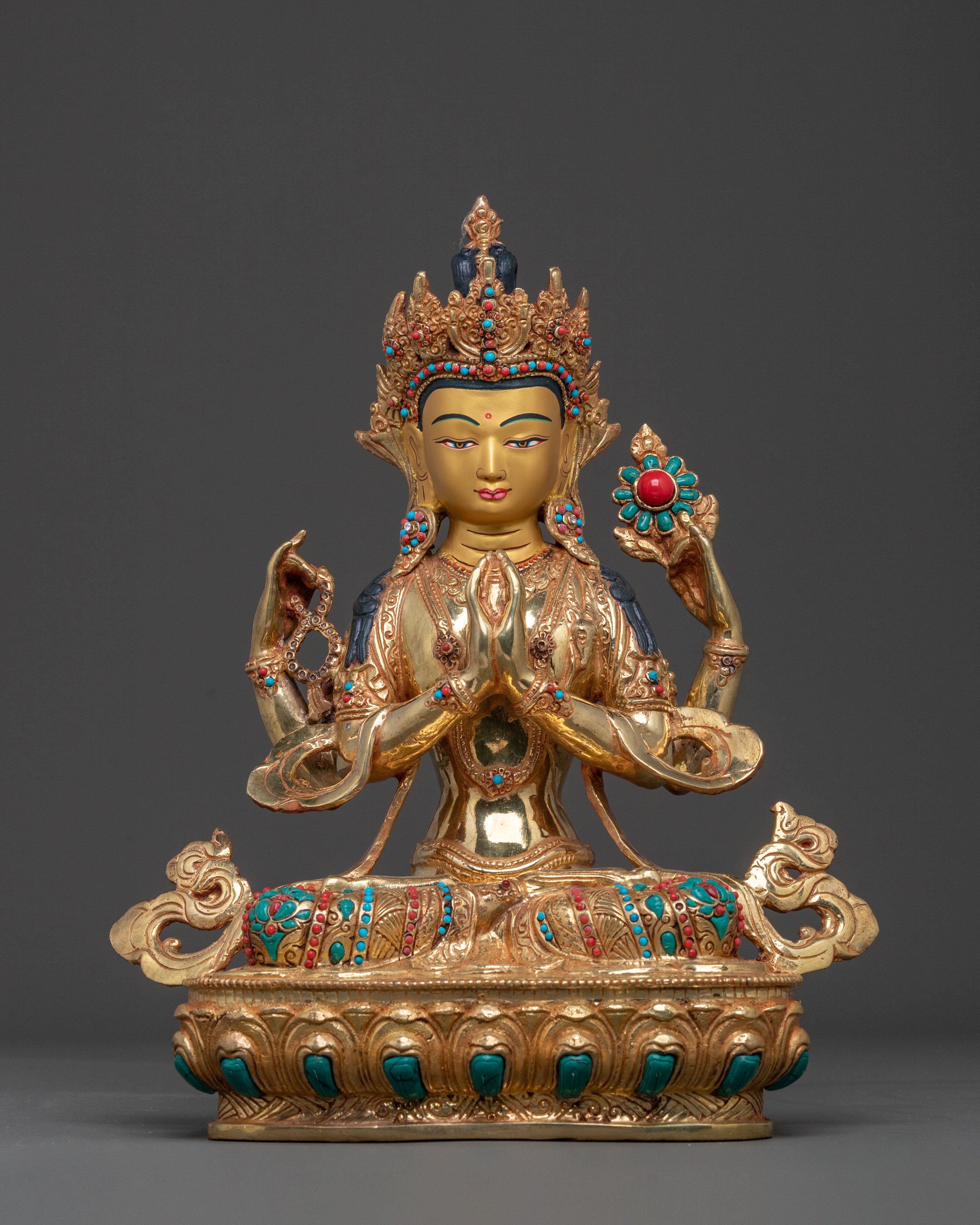 Chenrezig 24k Gold Gilded Statue