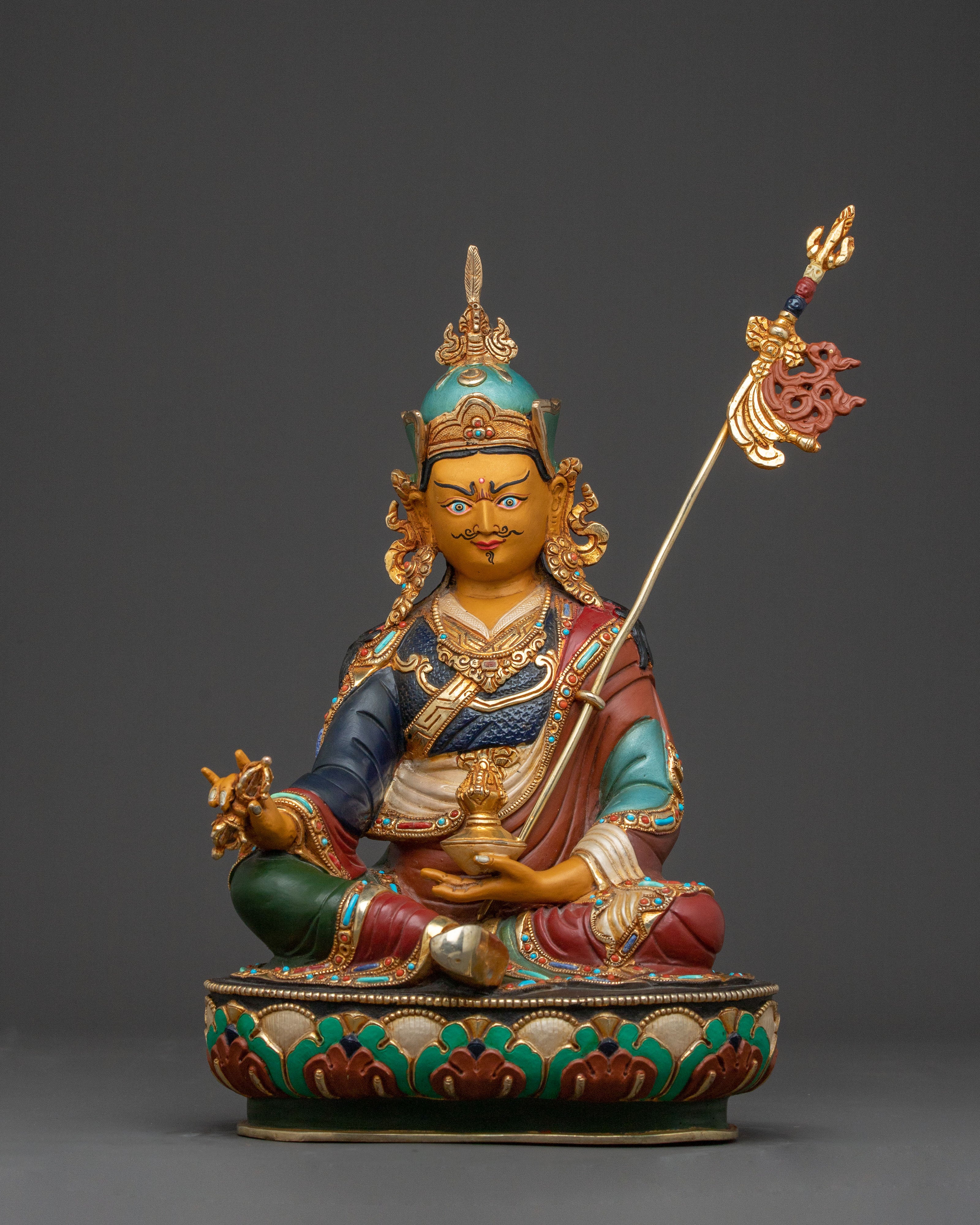 24K Gold Gilded Guru Rinpoche Sacred Statue - Serene Masterpiece