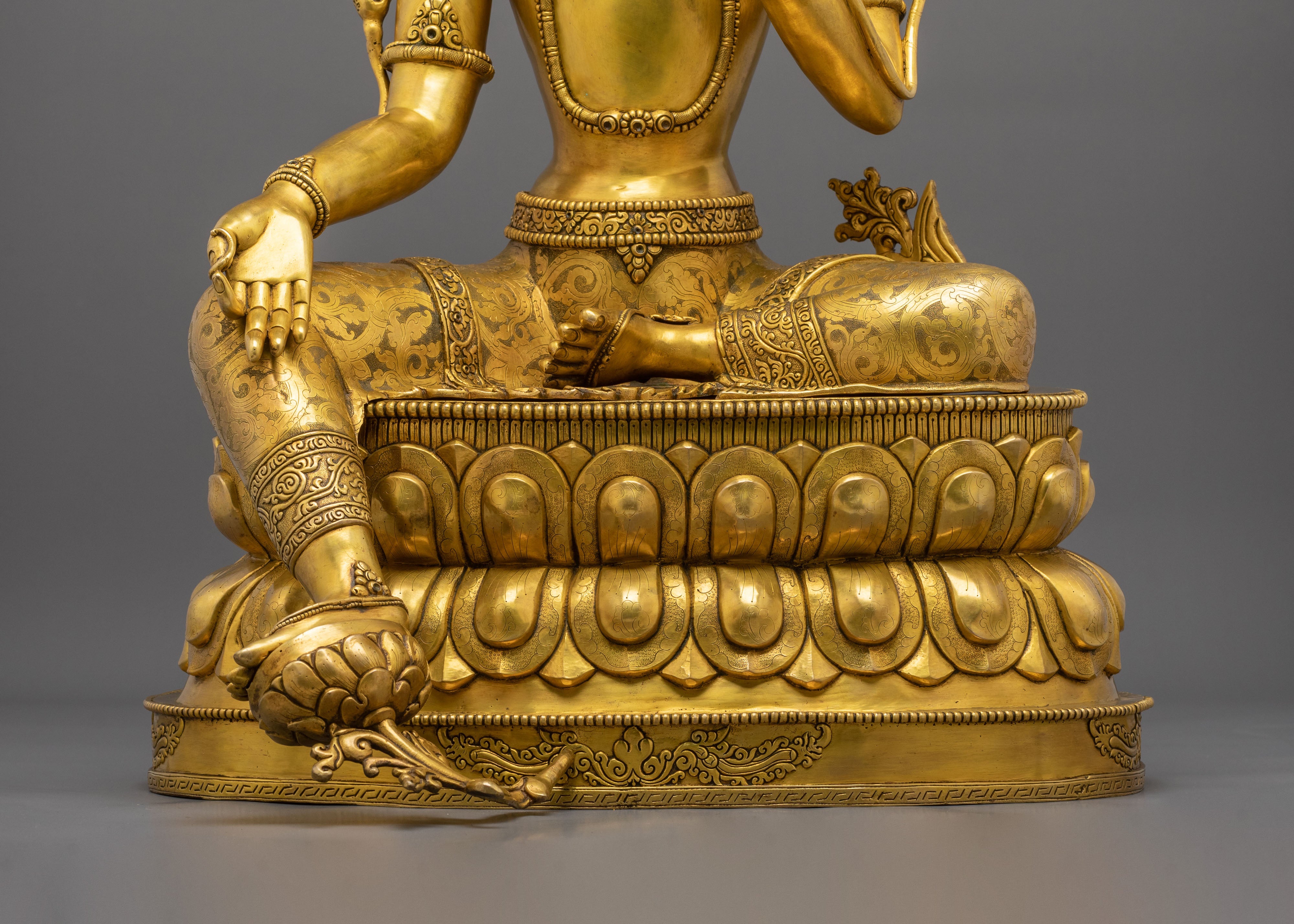 Green Tara Statue Goddess of Protection |  24K Gold Gilded Copper Sculpture