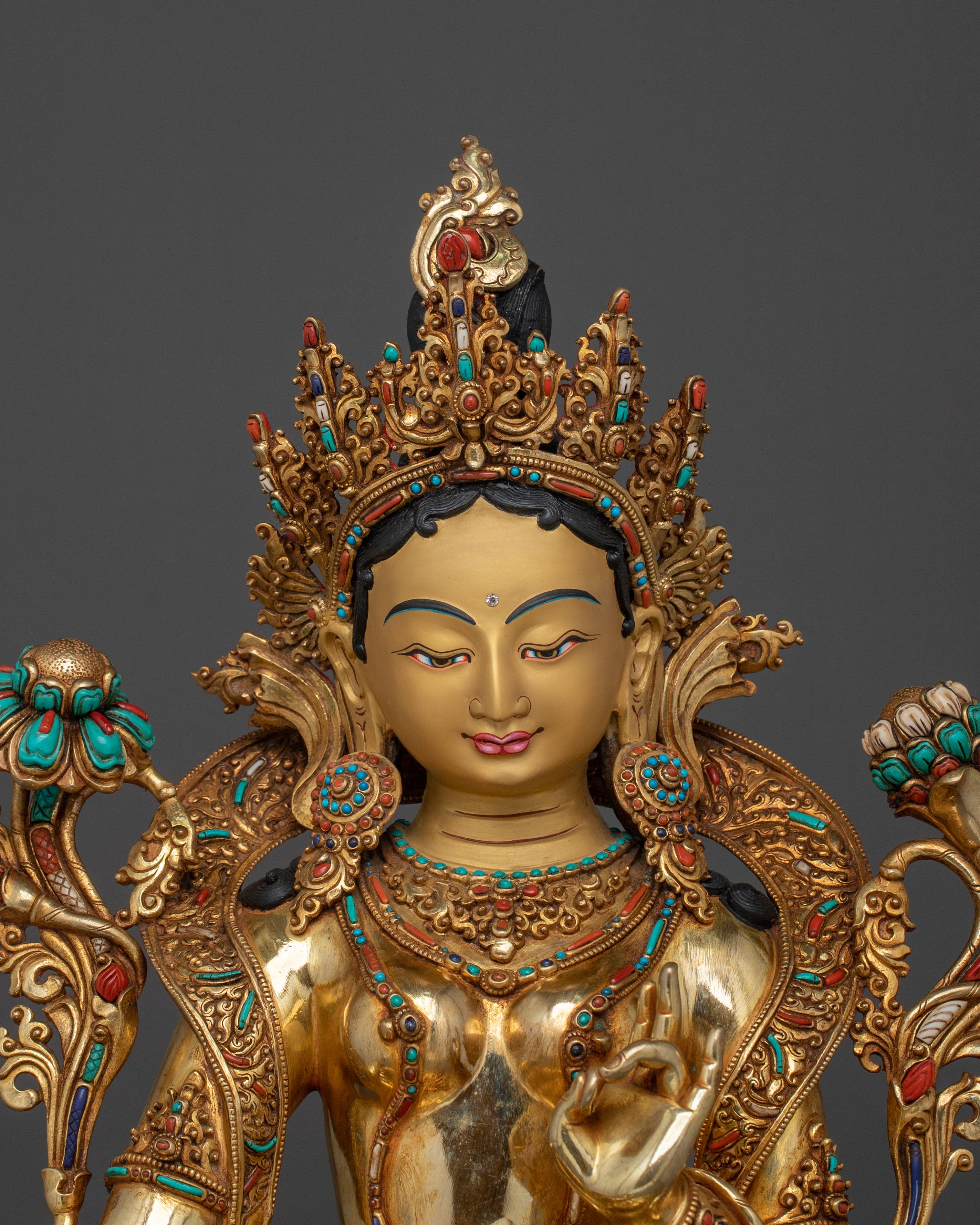 Goddess of Compassion: Green 24K Gold Glided Tara Statue