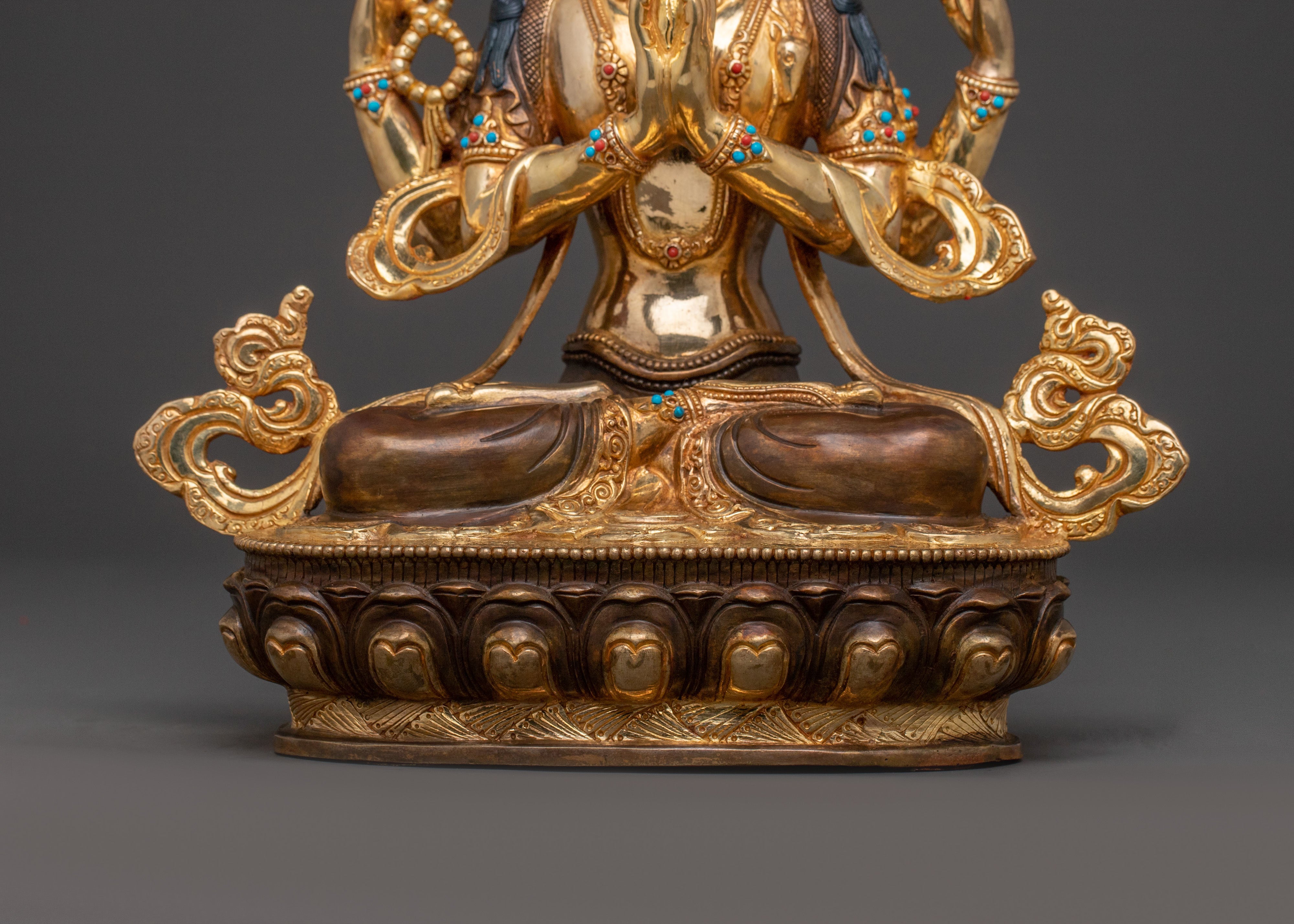 Chenrezig Tranquil Protector Statue | 24K Gilded Copper