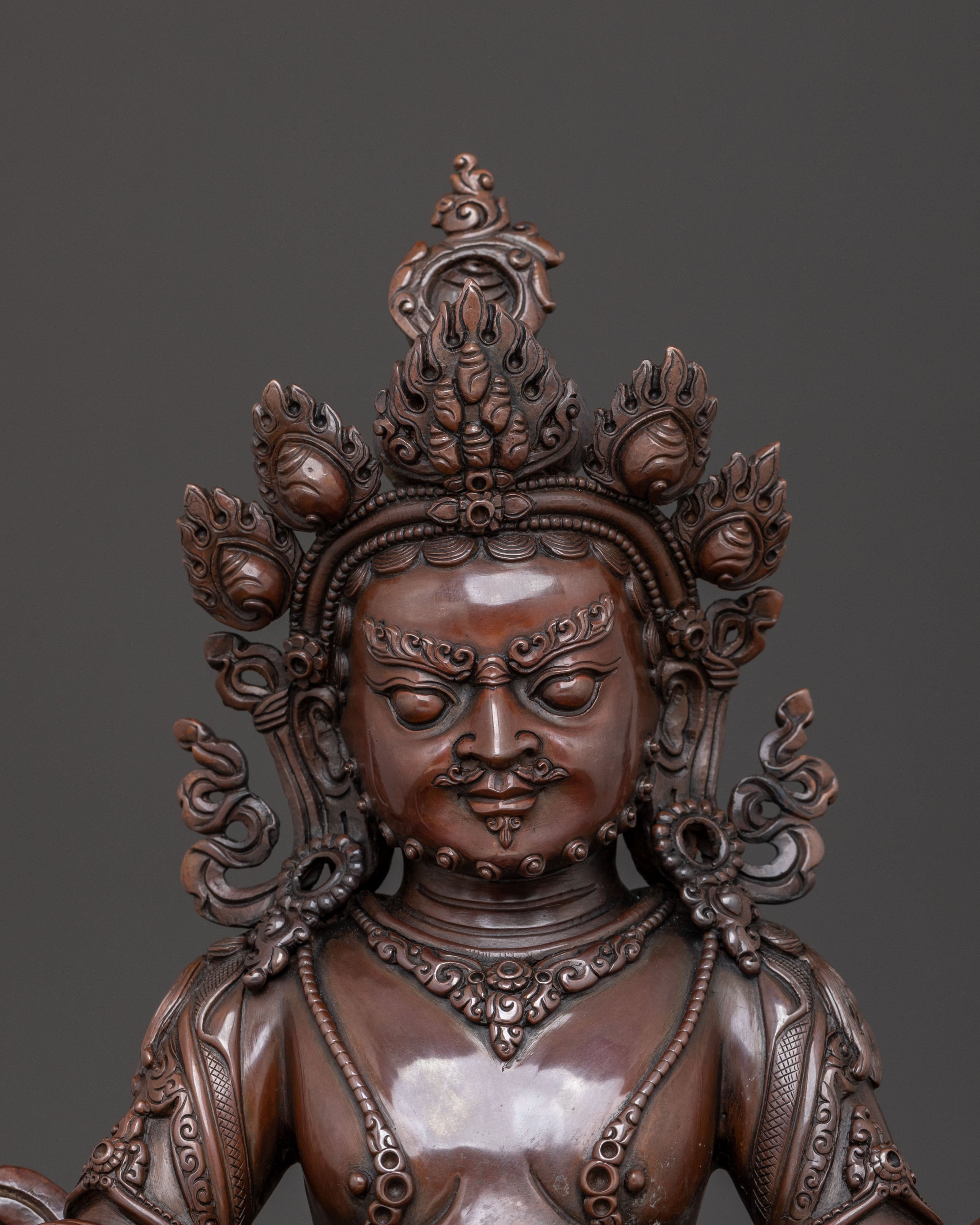 Dzambhala Sacred Tibetan Statue in Oxidized Copper