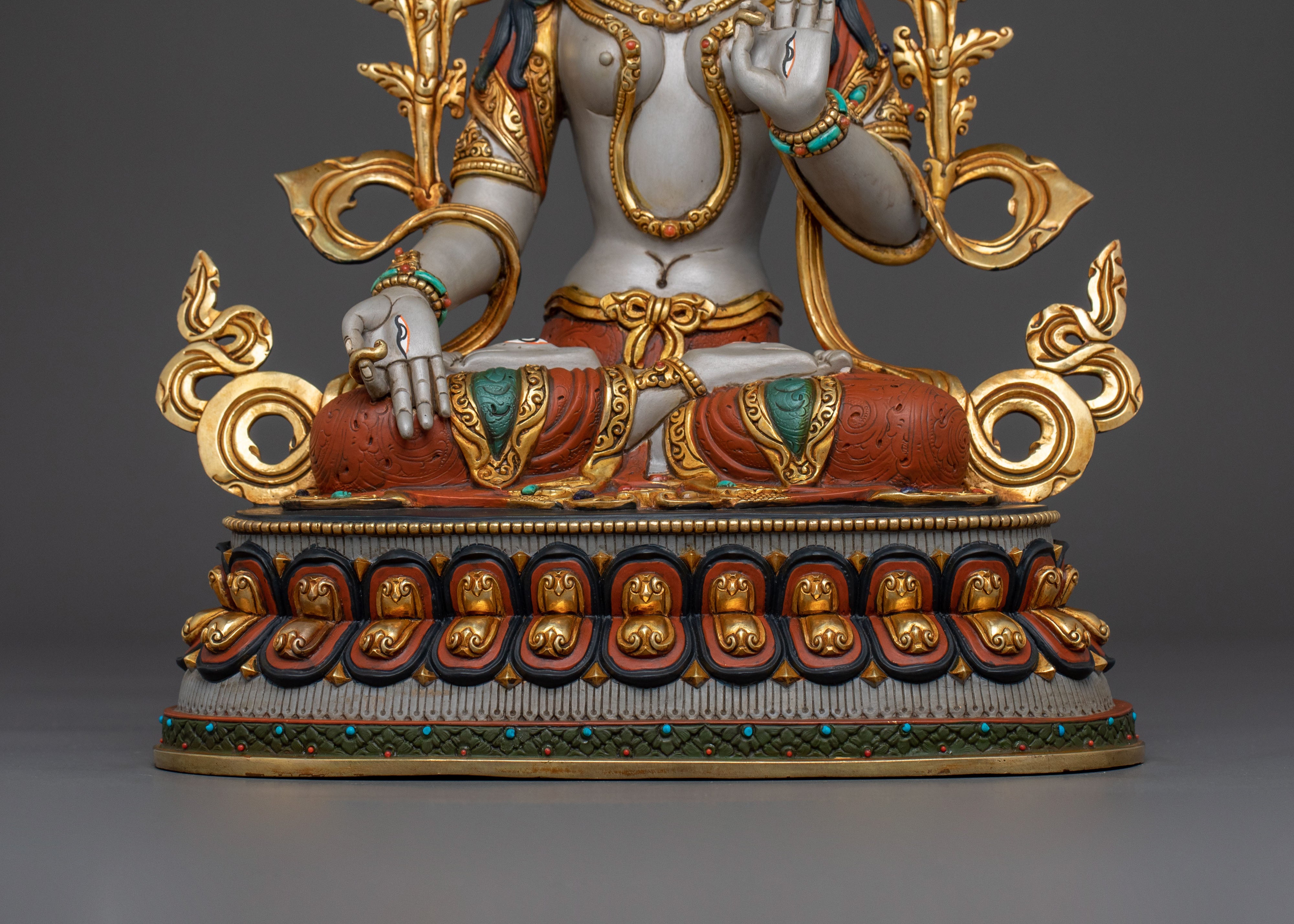 White Tara Statue | 24K Gold Gilded Serenity