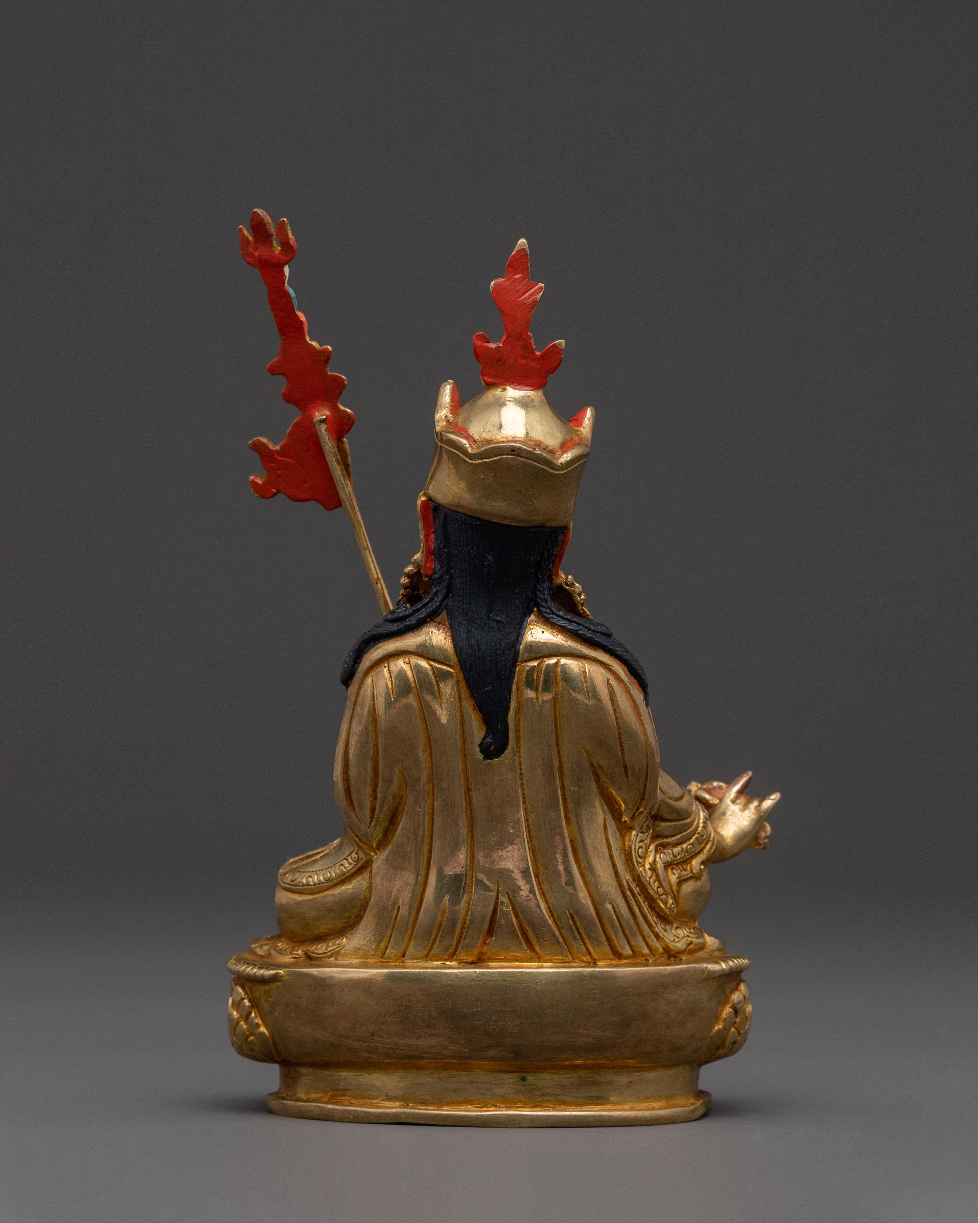 Divine Guru Rinpoche Sculpture – Hand-Gilded Copper Art