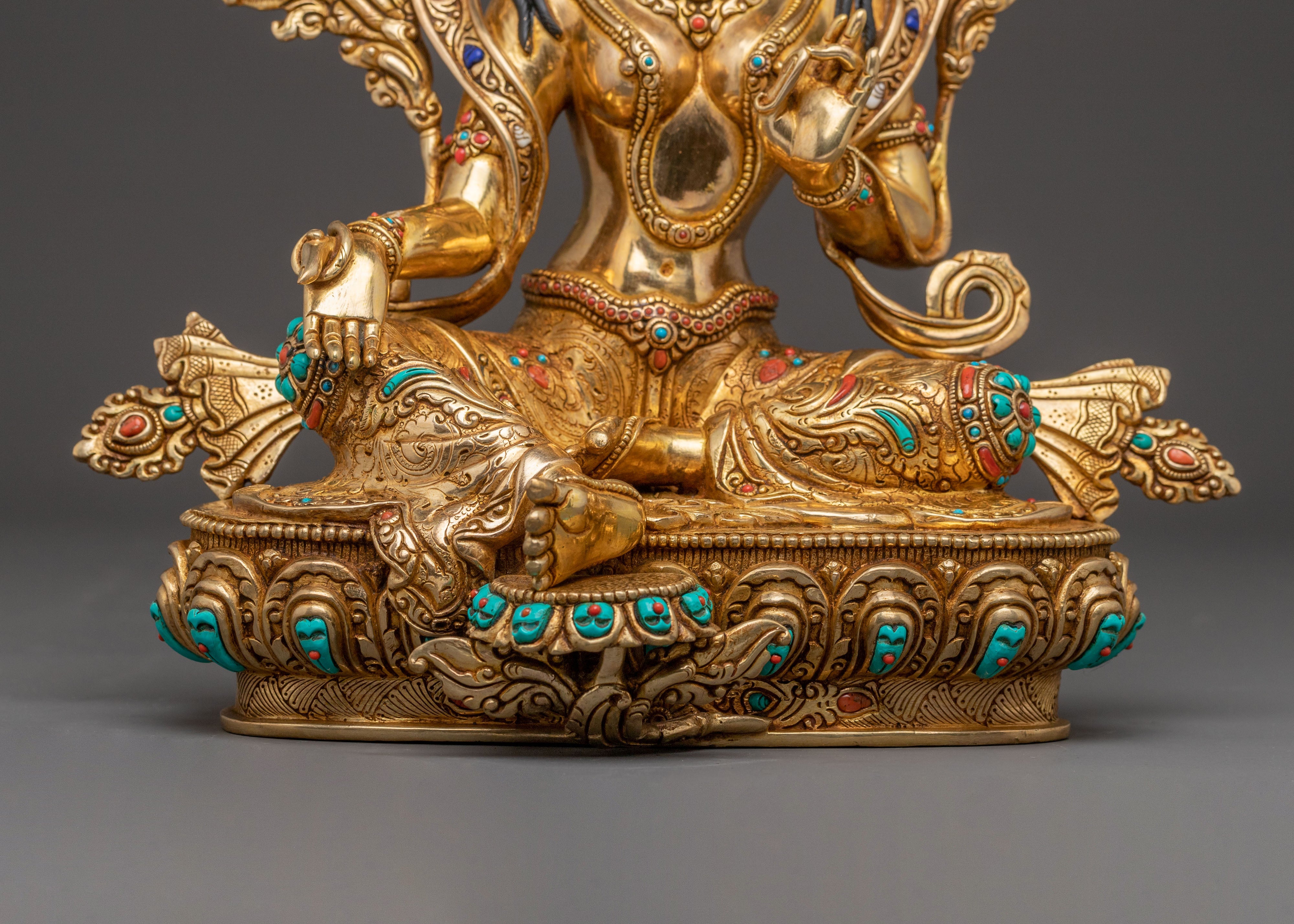 Green Tara Spiritual Blessing Statue | 24K Gold Gilded Art