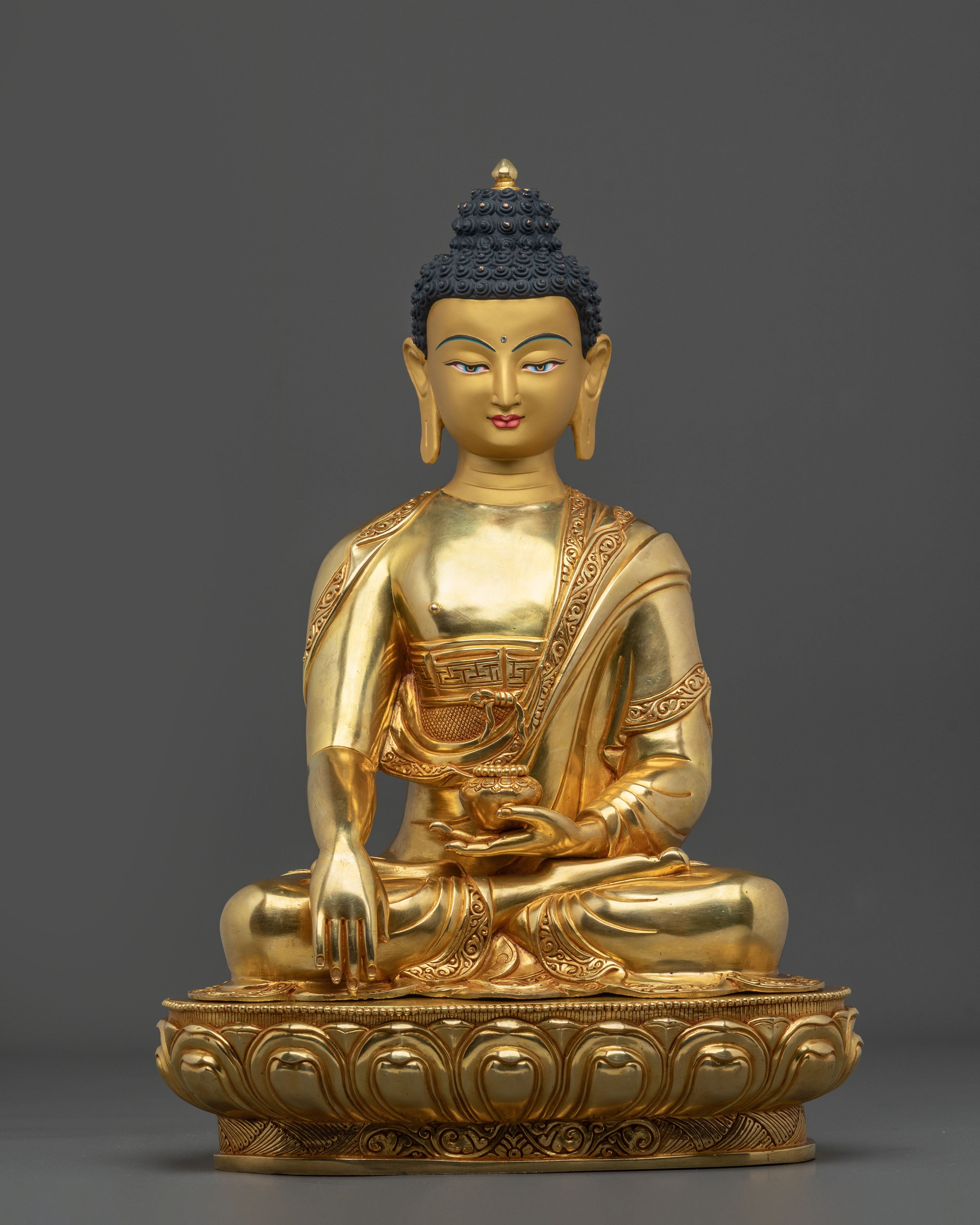 Shakyamuni Buddha Sacred Dharma Altar Figurine - 24K Gilded Copper