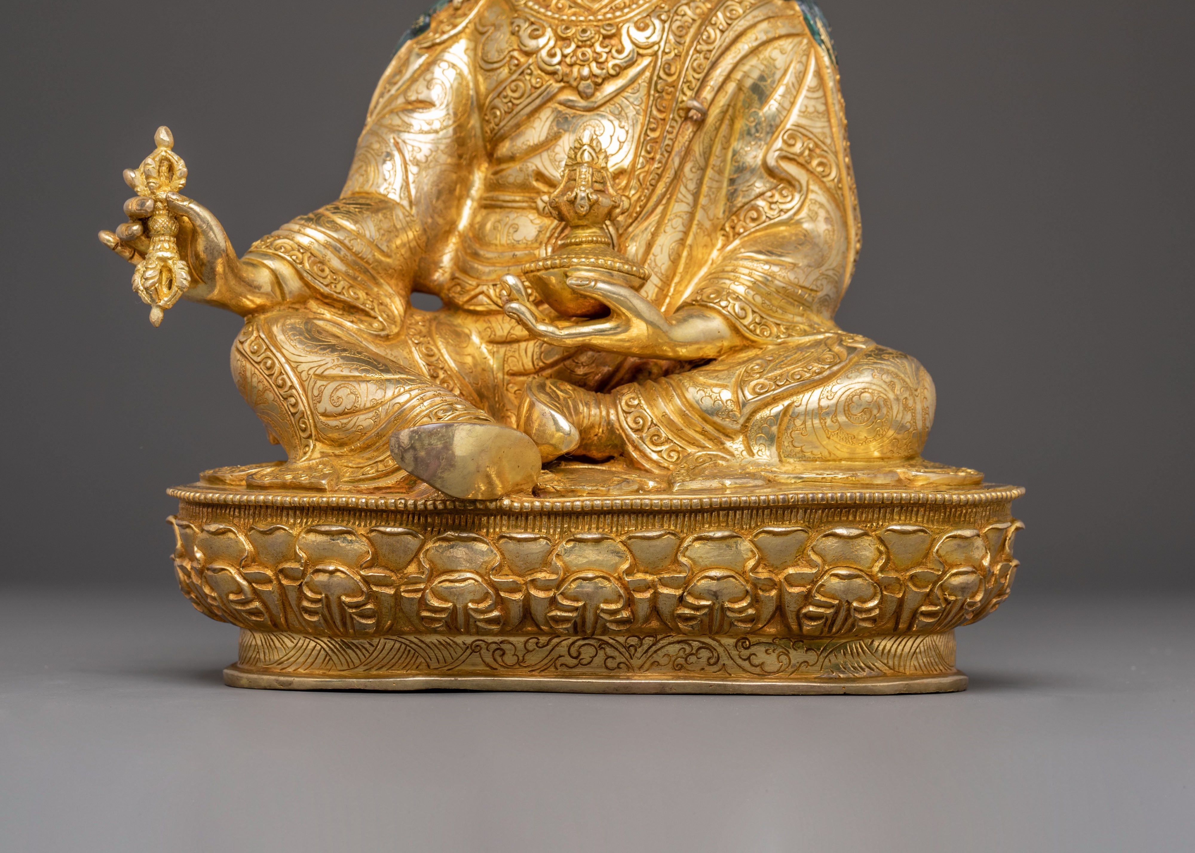 Golden Guru Rinpoche Handcrafted Statue | Tibetan Buddhist Art