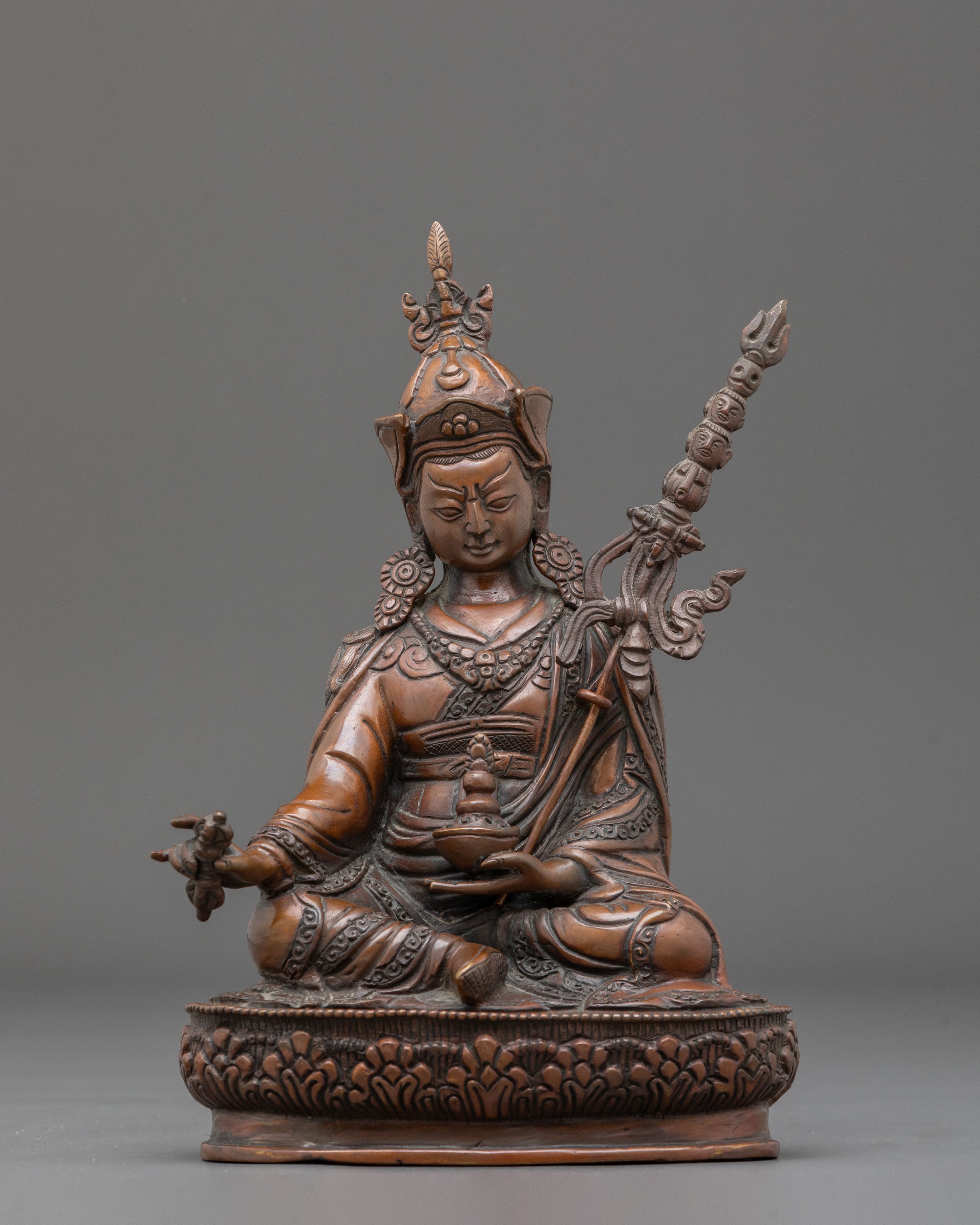 Guru Rinpoche Buddhist Altar Sculpture | Oxidized Copper Statue