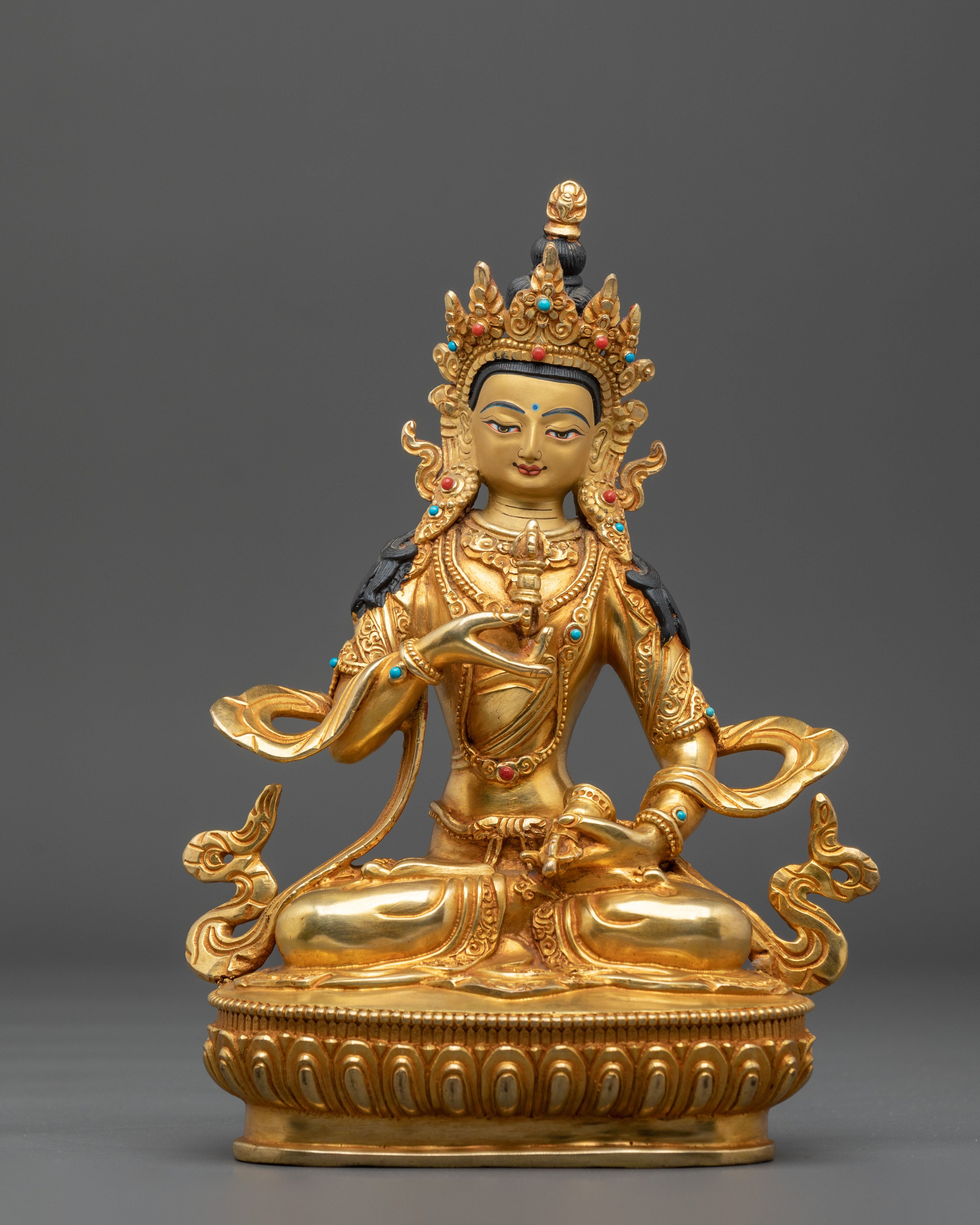 24K Gold Gilded Copper Vajrasattva Statue | Buddhist Shrine Sculpture