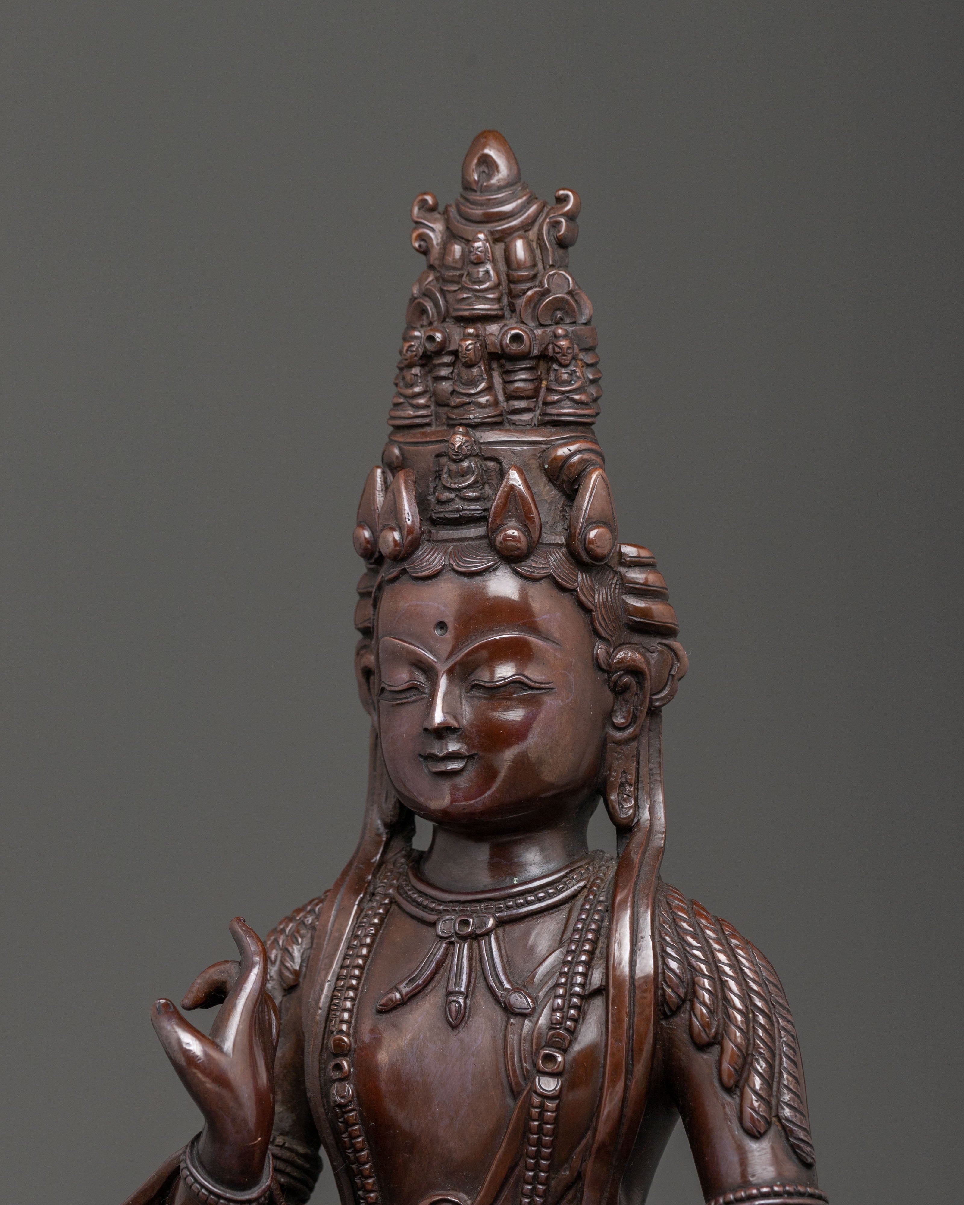 Kuan Yin Statue | Serene Oxidized Copper