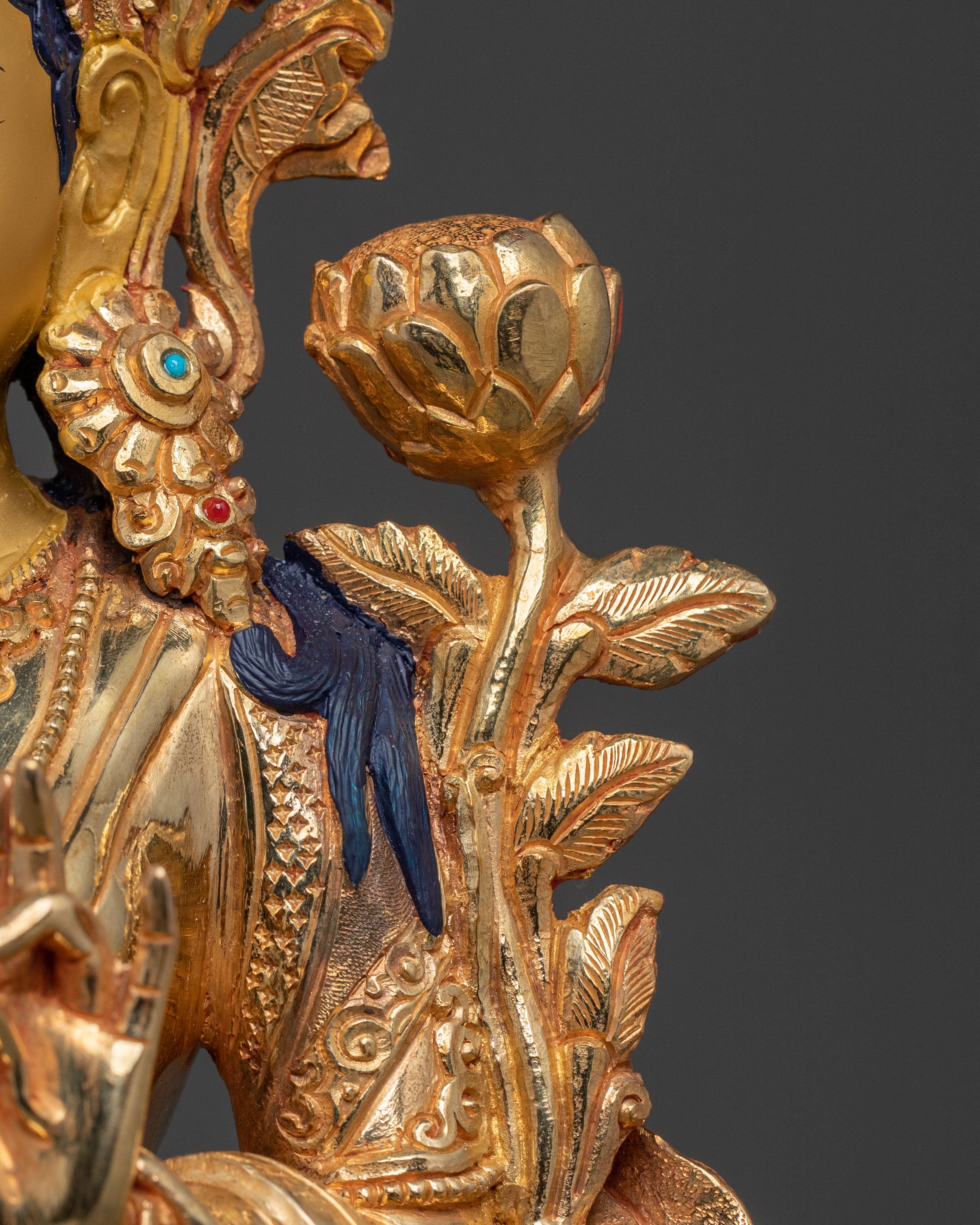 Green Tara Statue: 24K Gold Gilded Copper Sculpture