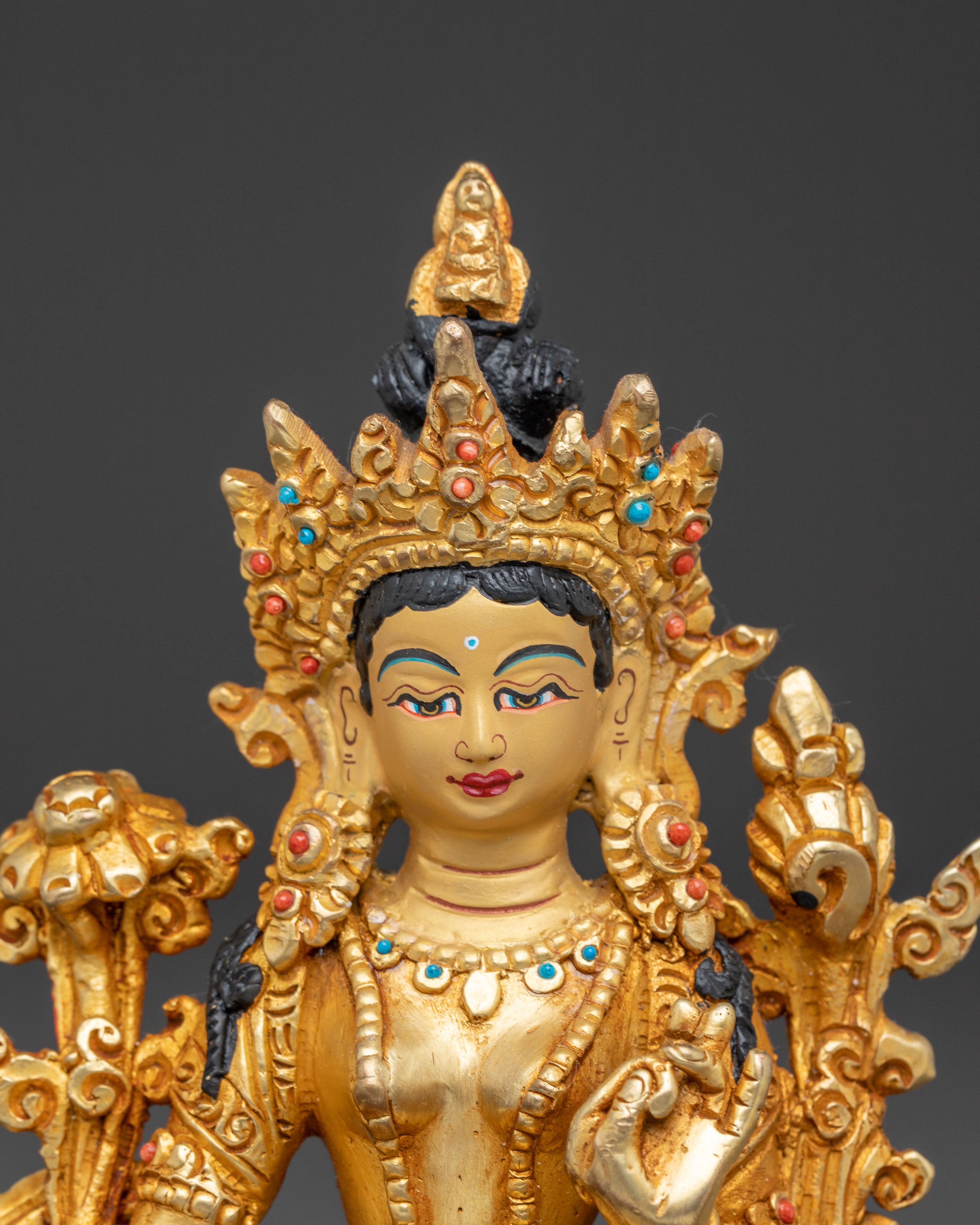 Handmade Serene Copper Sculpture of Mother Green Tara