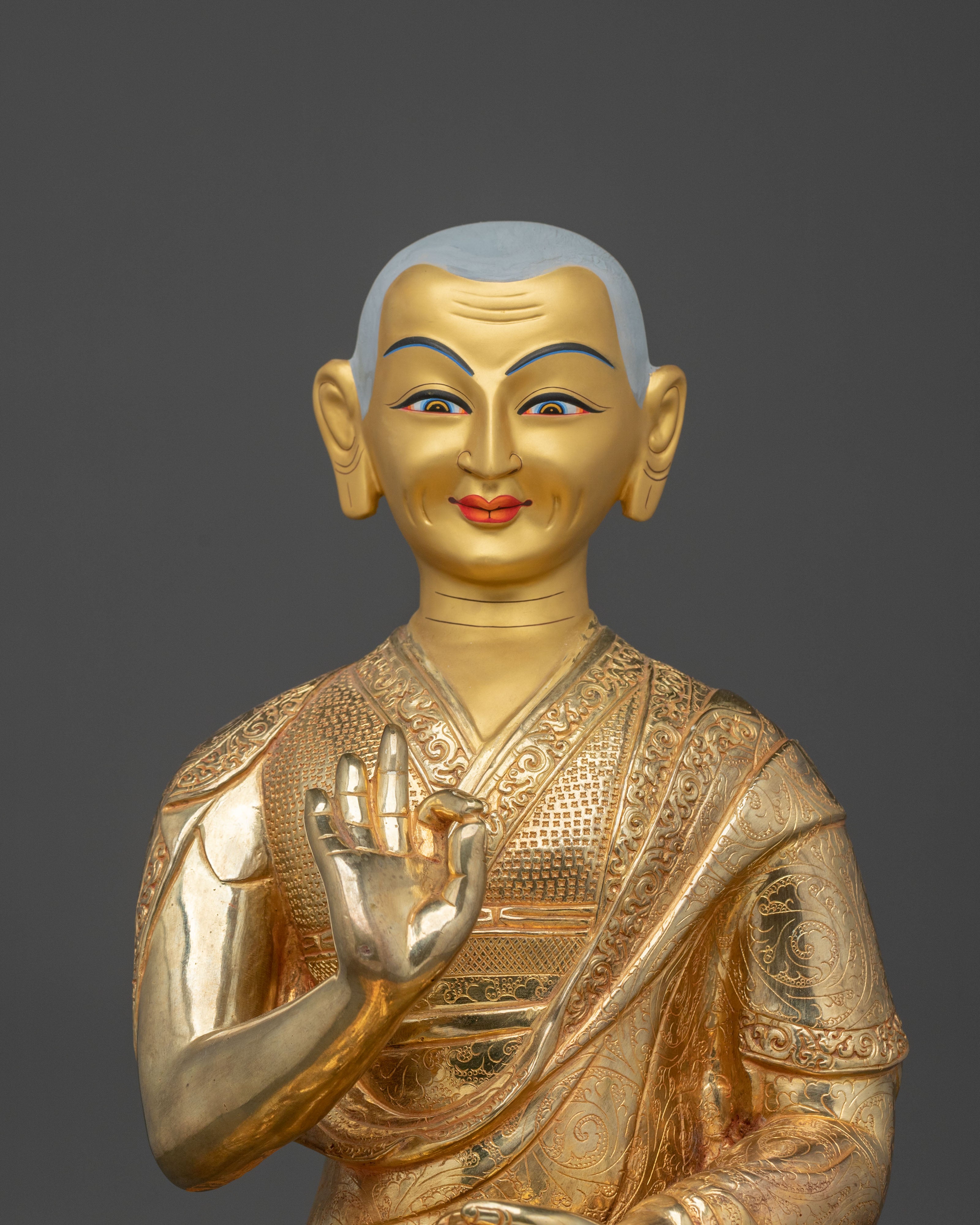 Tsongkhapa with Disciples Golden Statue Set | Buddhist Sculpture for Wisdom