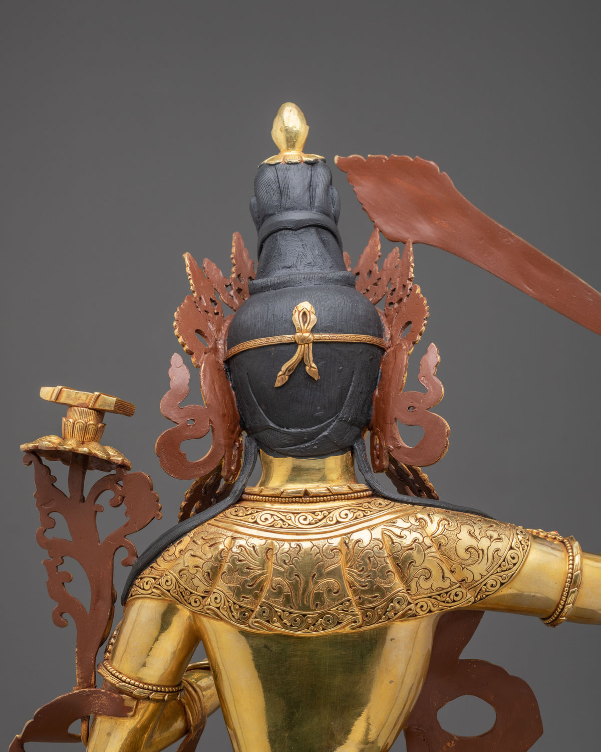 Manjushri 24k Gold Gilded Sculpture | Tibetan Wisdom Bodhisattva