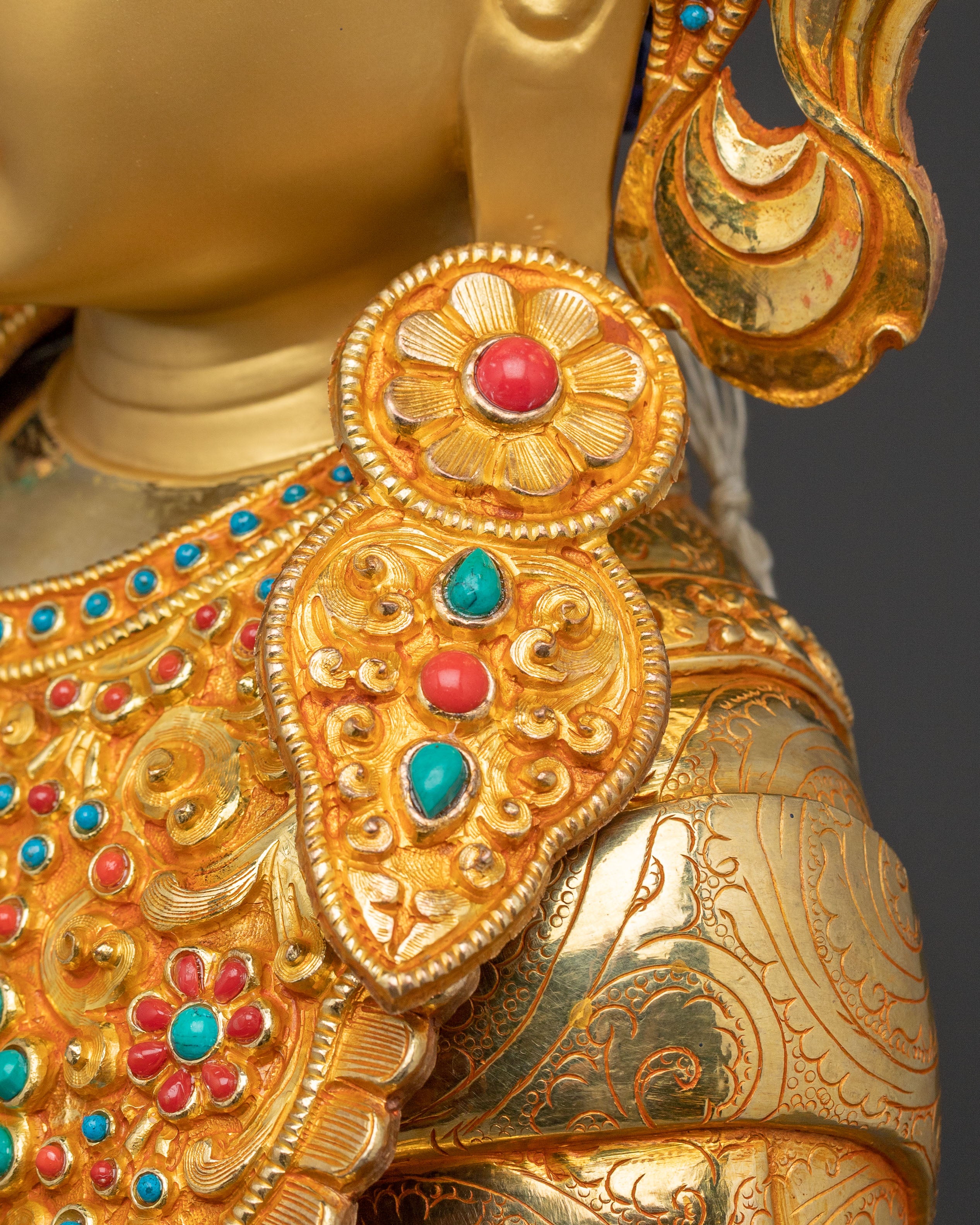 24k Gold Gilded Shakyamuni Buddha Statue with Crown
