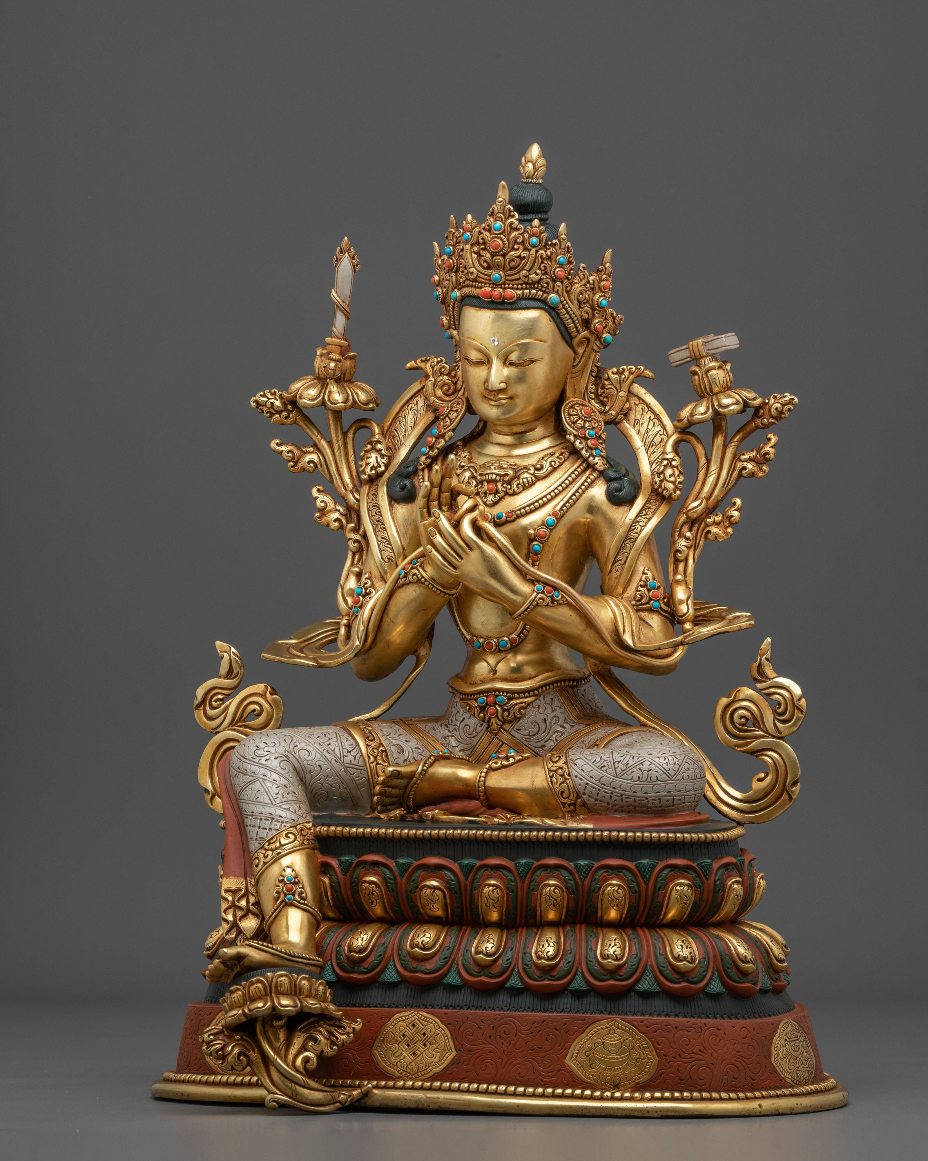 Tikshna Manjushri Meditation Statue | 24K Gold Gilded Copper Sculpture
