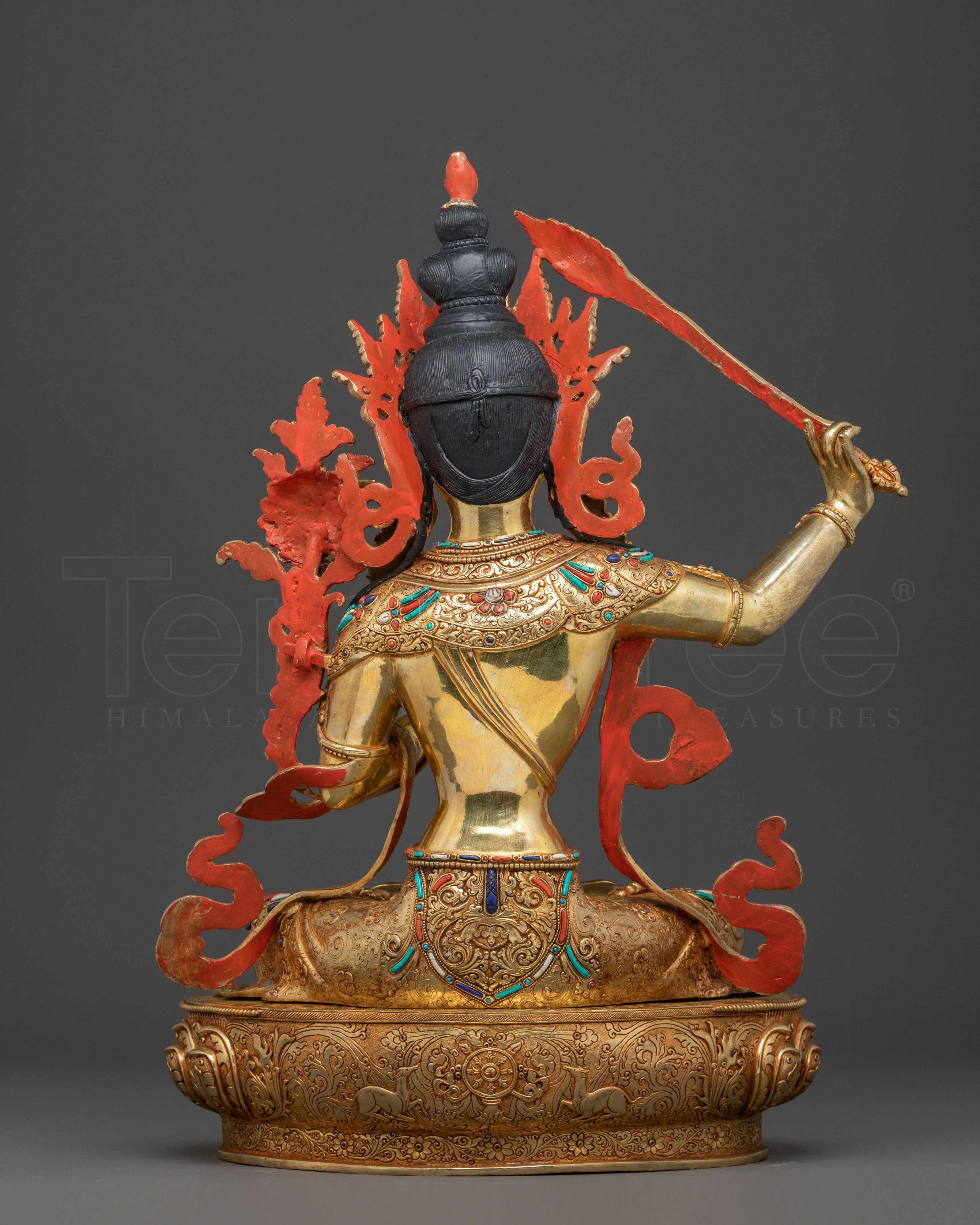 Handcrafted Wisdom Bodhisattva Manjushri Statue - 24K Gold Gilded Masterpiece