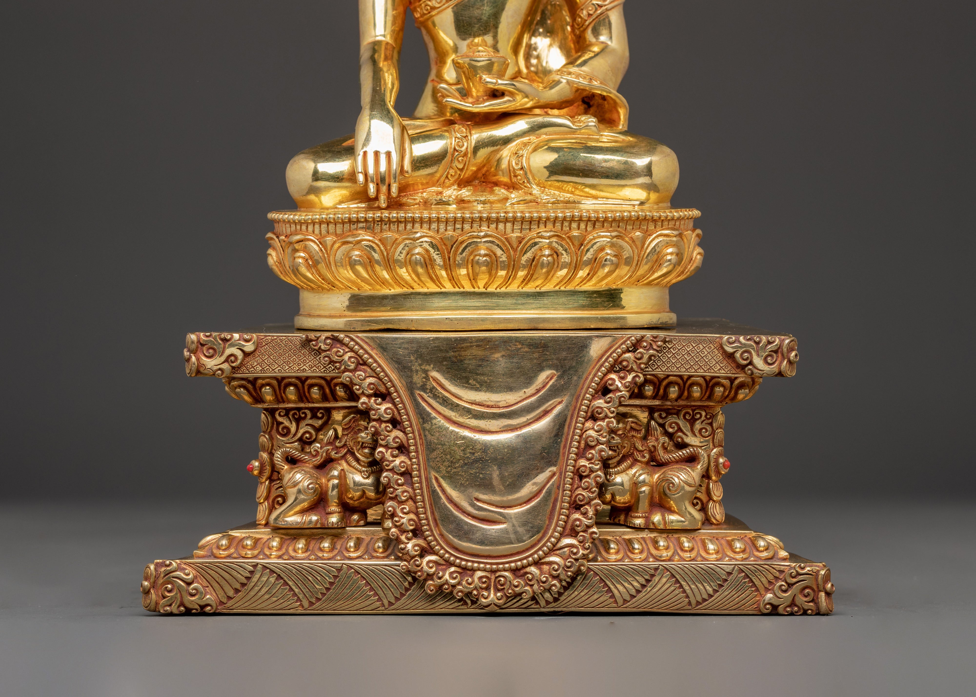 Handcrafted Sacred Statue of Shakyamuni Buddha on Throne | Peaceful Deity